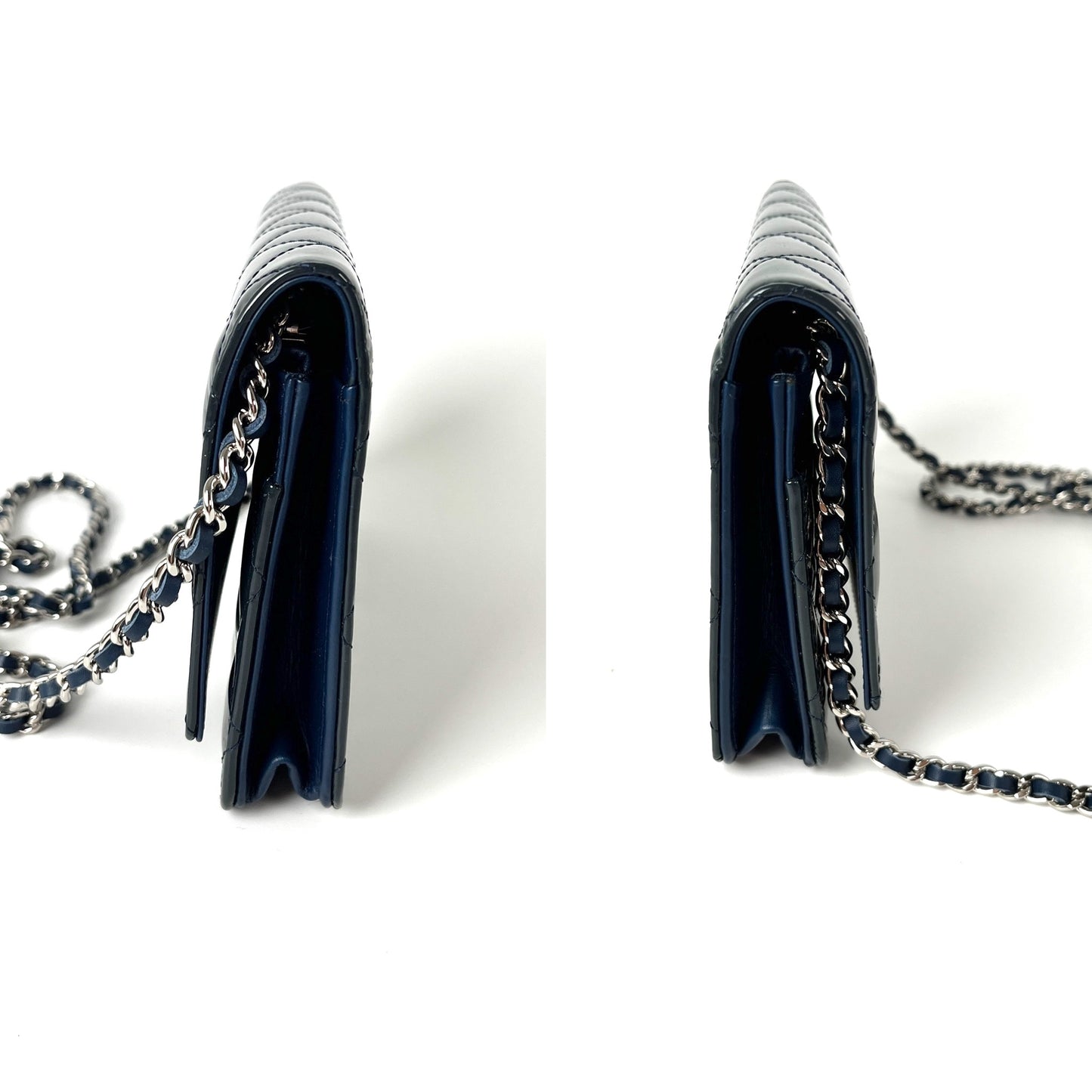CHANEL 14C WOC Wallet on Chain Navy Blue Patent Leather Crossbody Bag