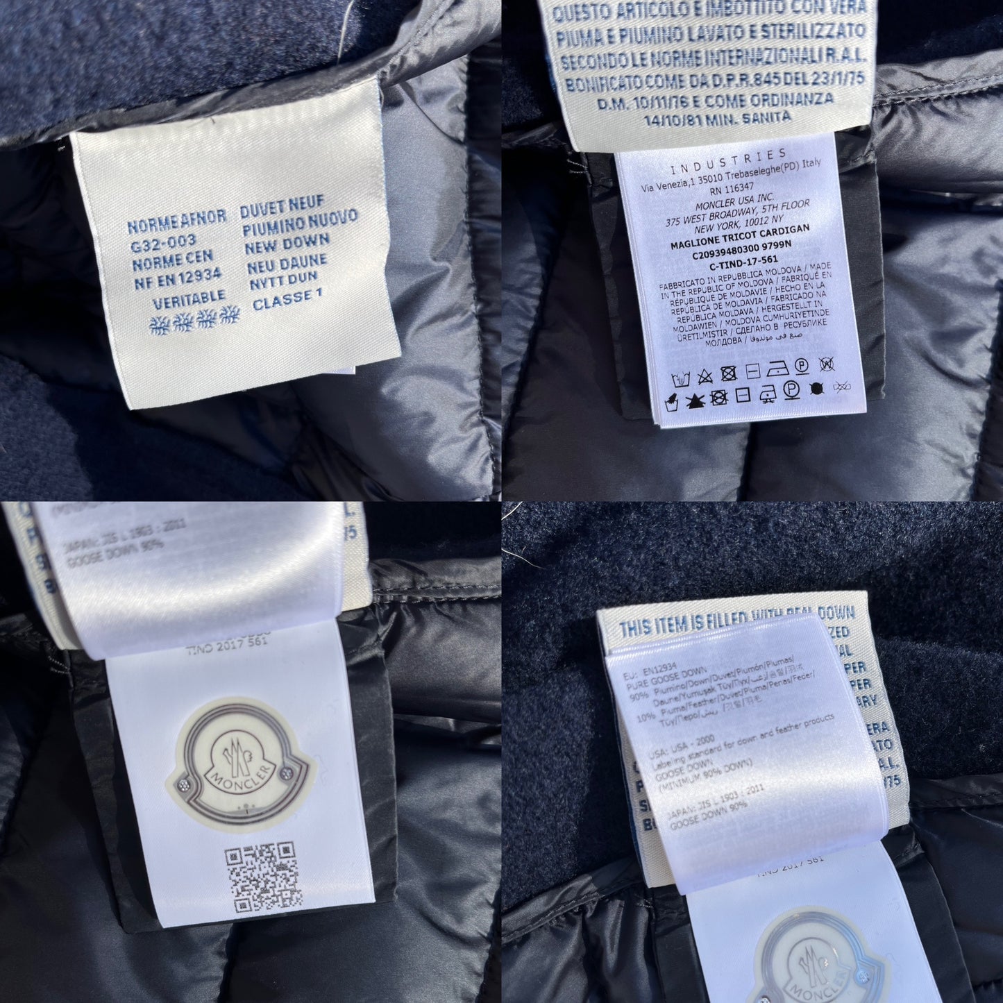 Moncler Navy Wool Padded Maglione Tricot Cardigan Down Jacket L