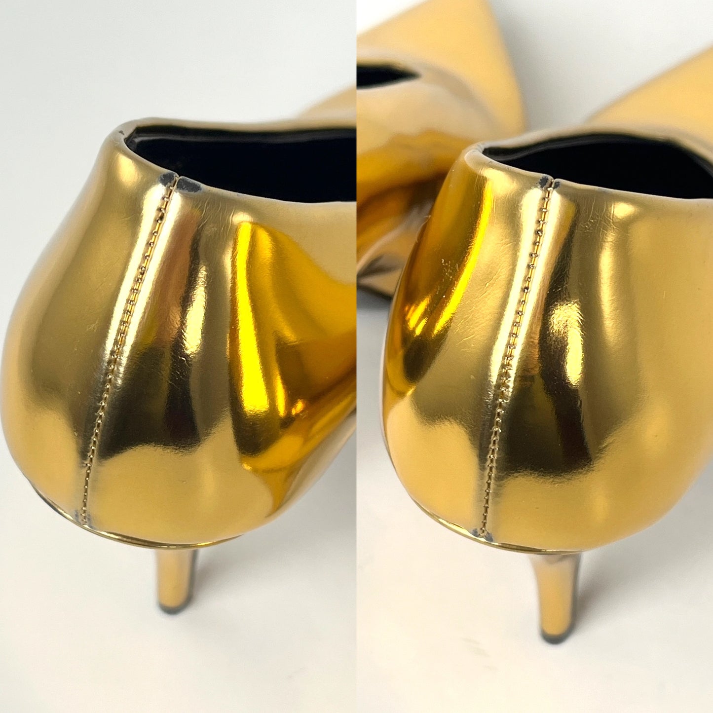 Stella McCartney Pointed Tow V Neck Metallic Gold Pumps Heels 38 7.5