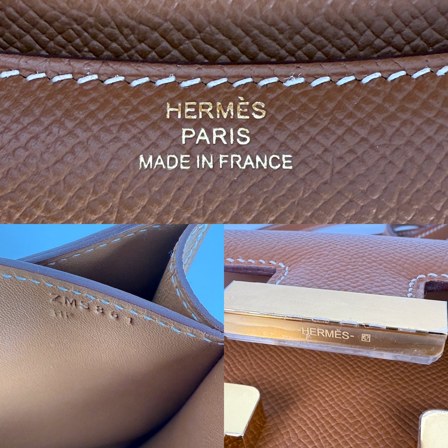HERMES Constance 18 Epsom Gold on Gold Leather Crossbody Bag