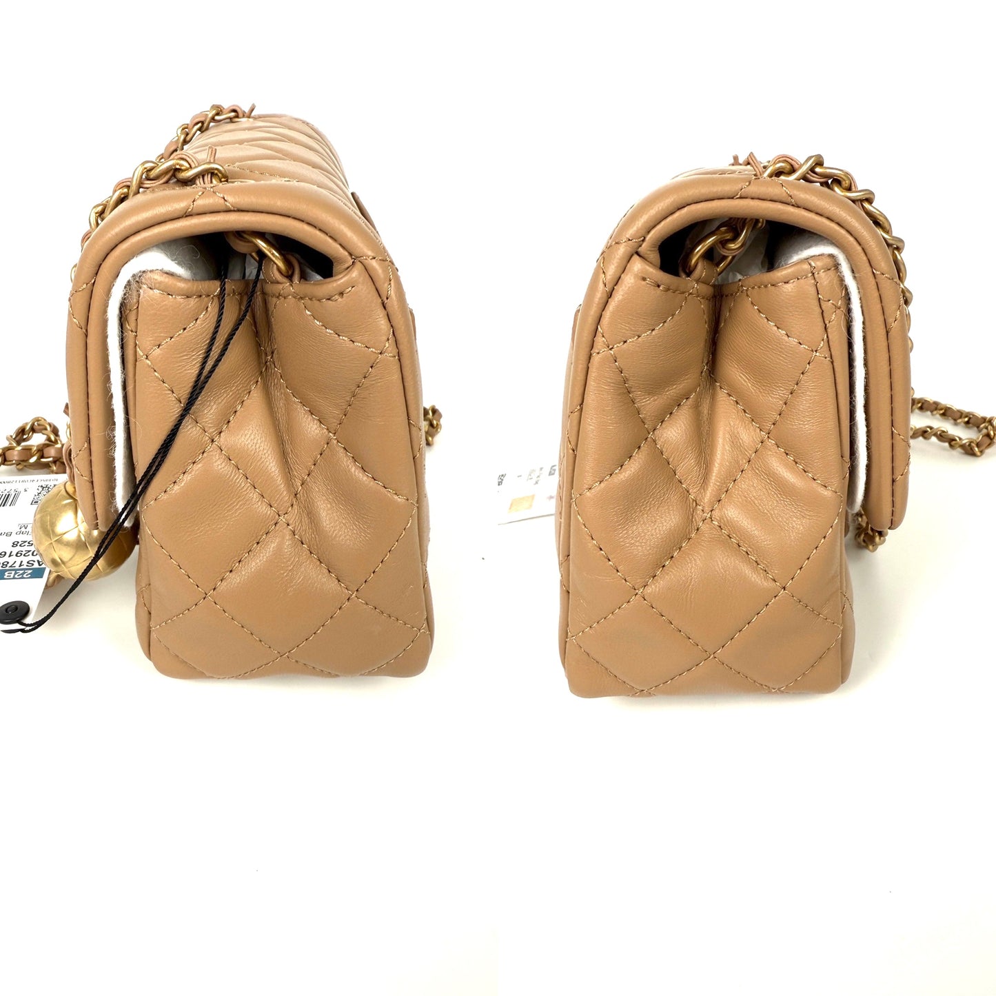 New CHANEL Mini Pearl Crush Lambskin Quilted Dark Beige Flap Crossbody Bag