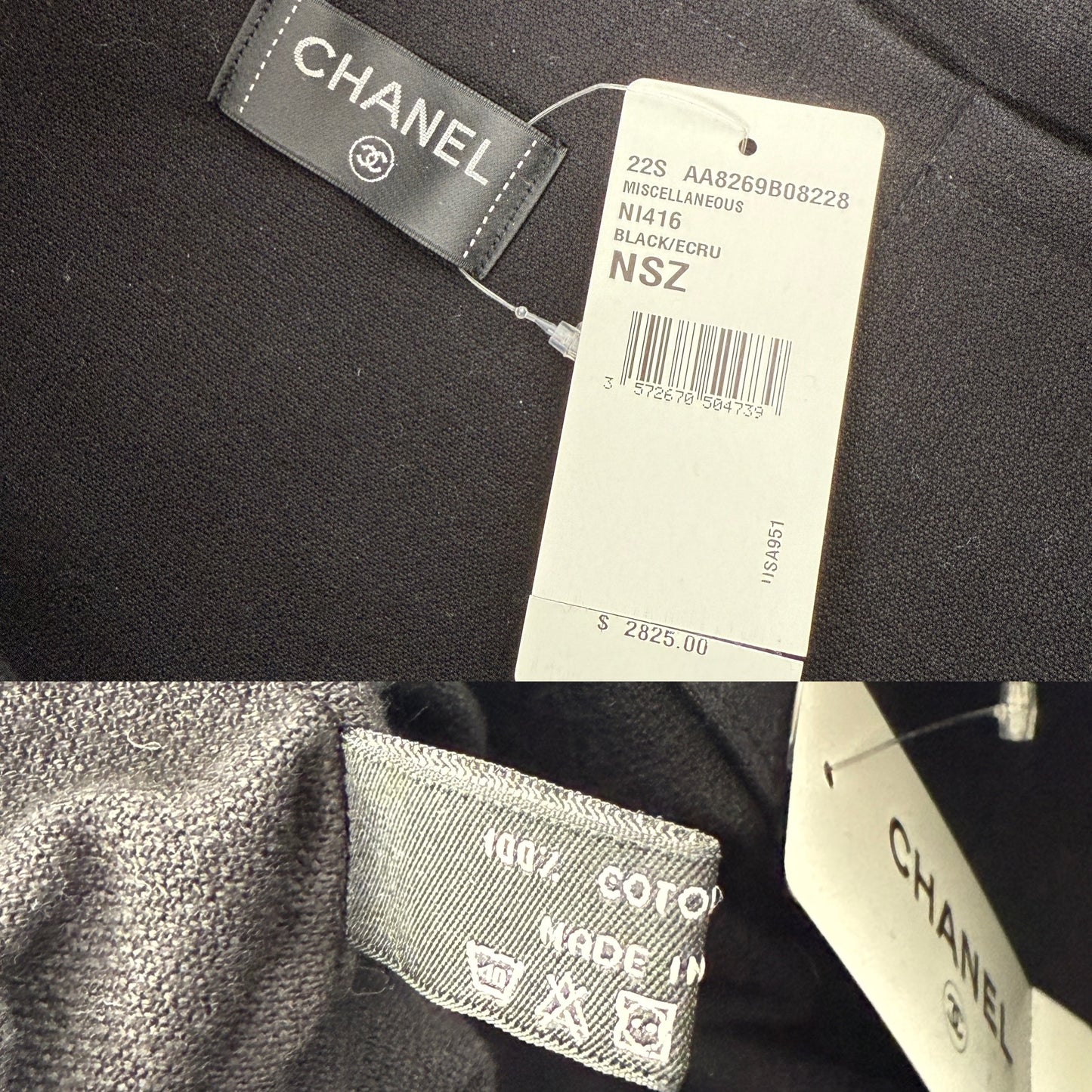 CHANEL Terry Cotton Fringe CC Logo Black Ecru Beach Shopping Tote with Pouch and Towel