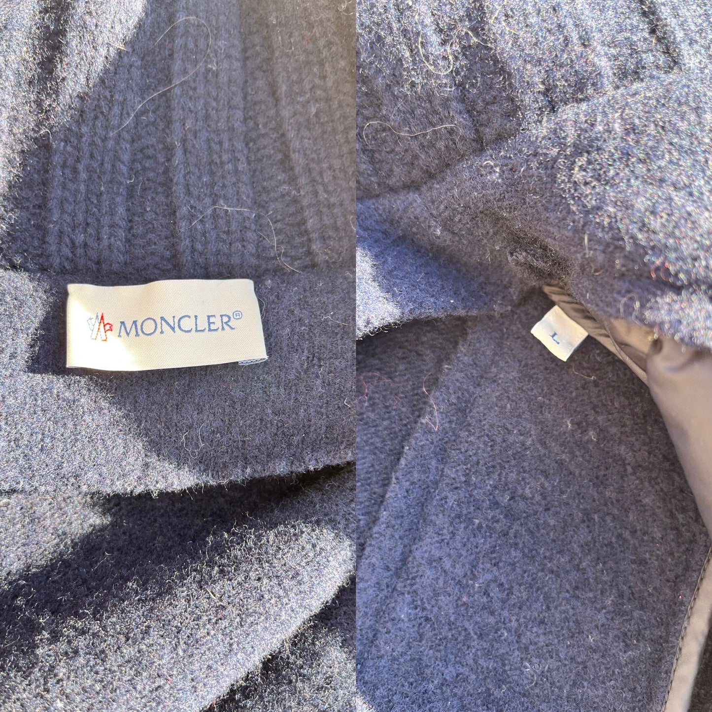Moncler Navy Wool Padded Maglione Tricot Cardigan Down Jacket L