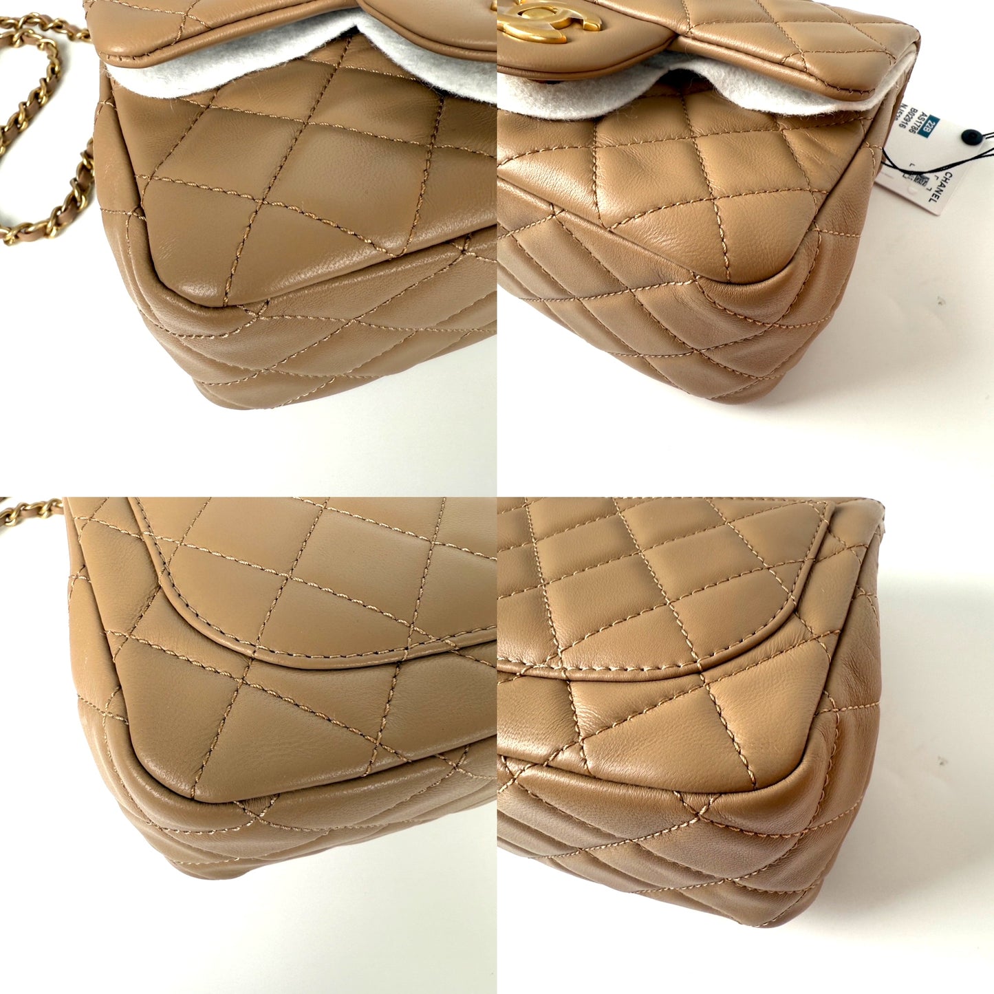 New CHANEL Mini Pearl Crush Lambskin Quilted Dark Beige Flap Crossbody Bag