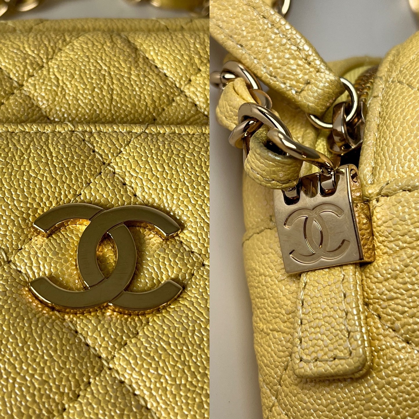 CHANEL Iridescent Yellow Caviar Leather Camera Case Crossbody Bag