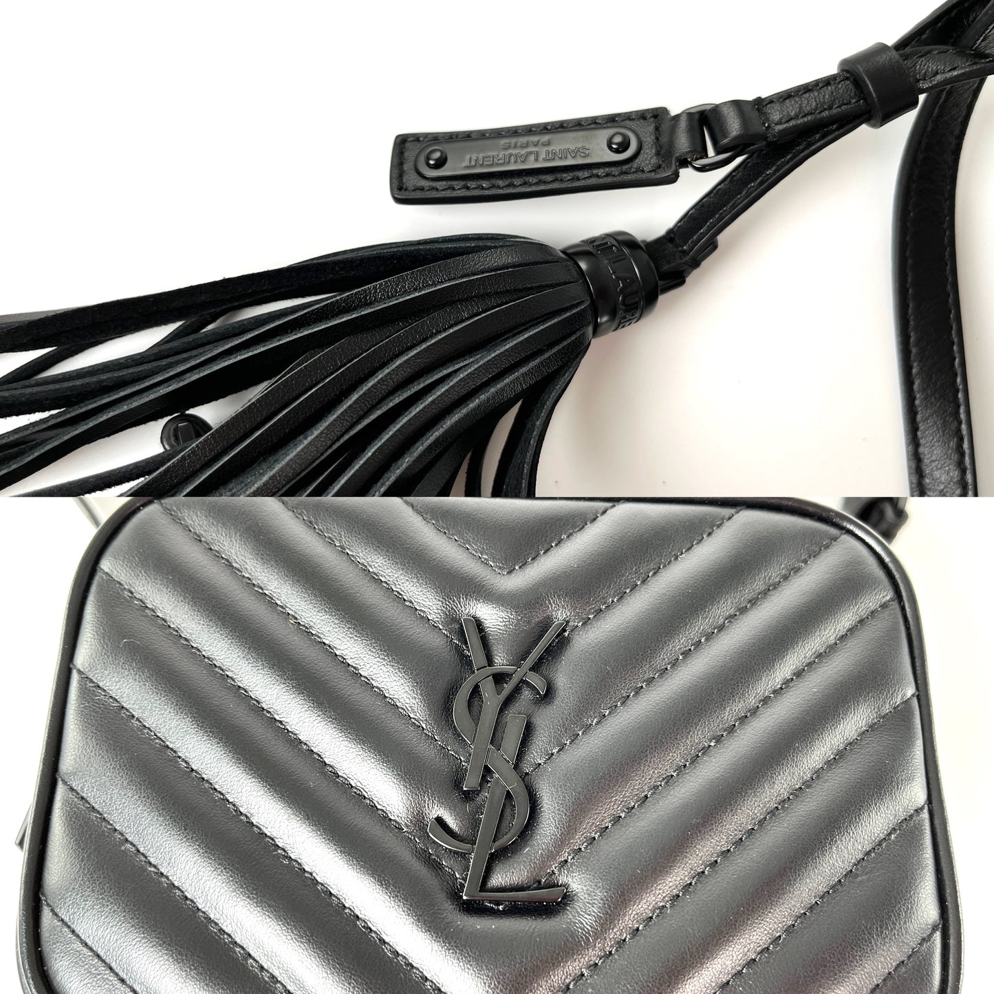 Saint Laurent YSL So Black Leather Chevron Bum Bag Waistbag