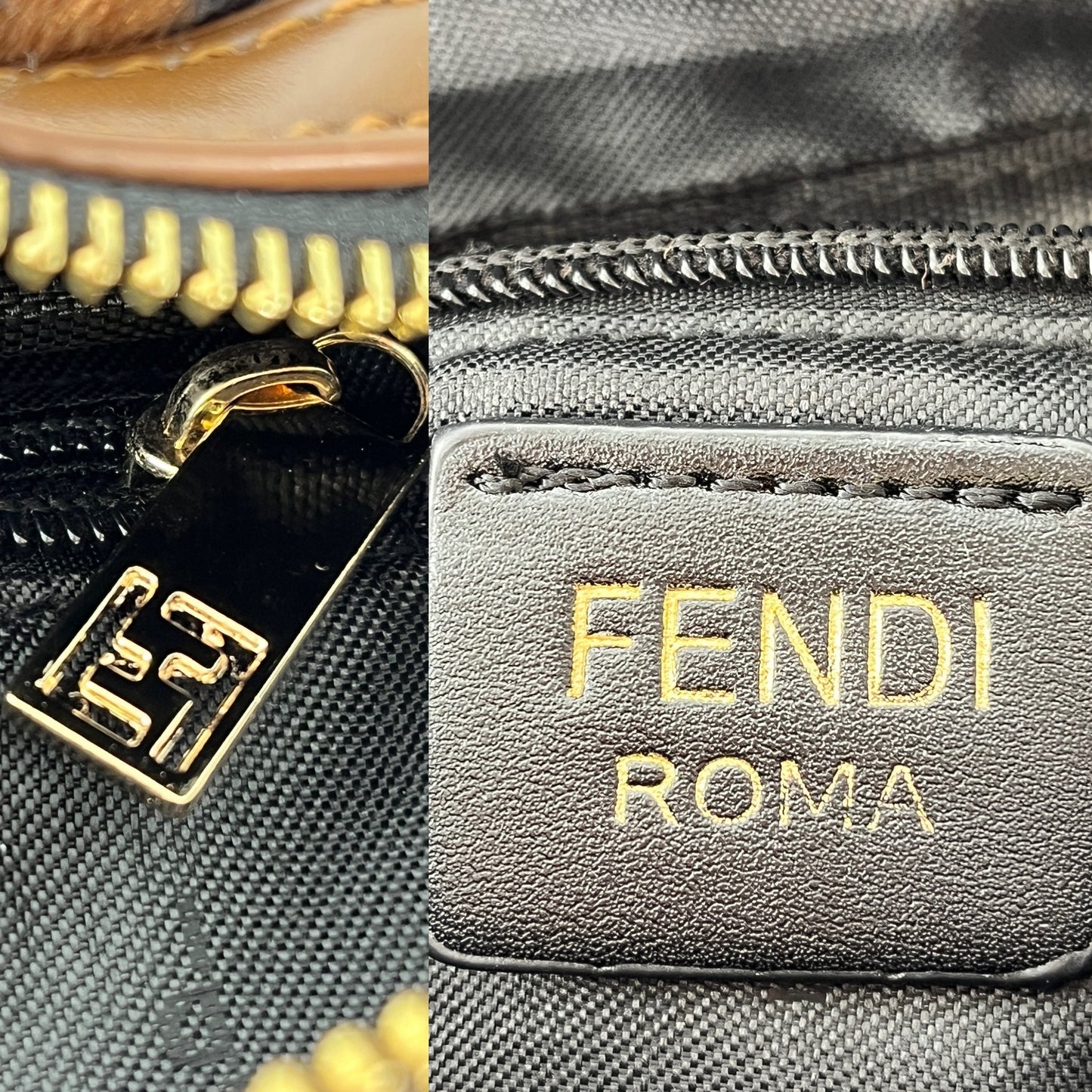 FENDI Monogram Calf Hair Zucca Brown Black Bumbag Waist Bag