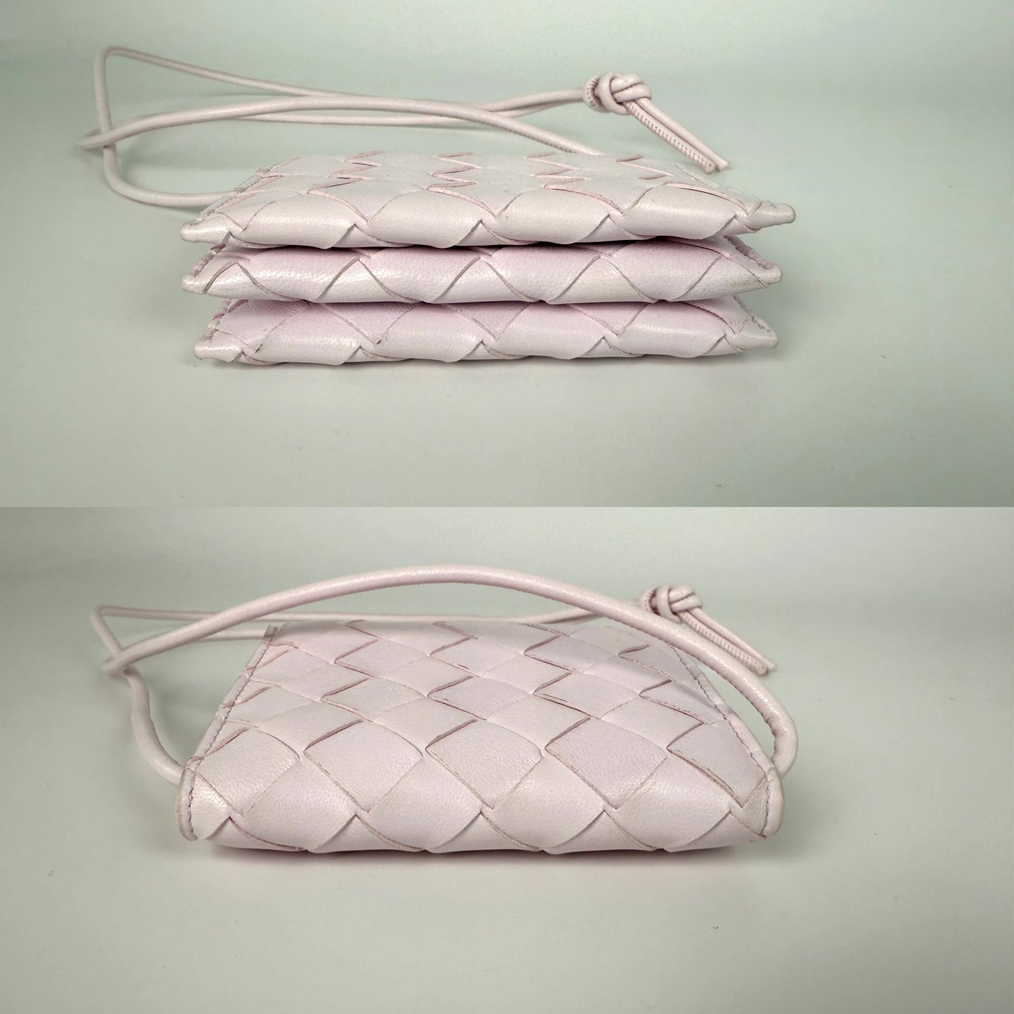 Bottega Veneta Intrecciato Bliss Pink Leather Crossbody Card Case Holder with Strap Belt Bag