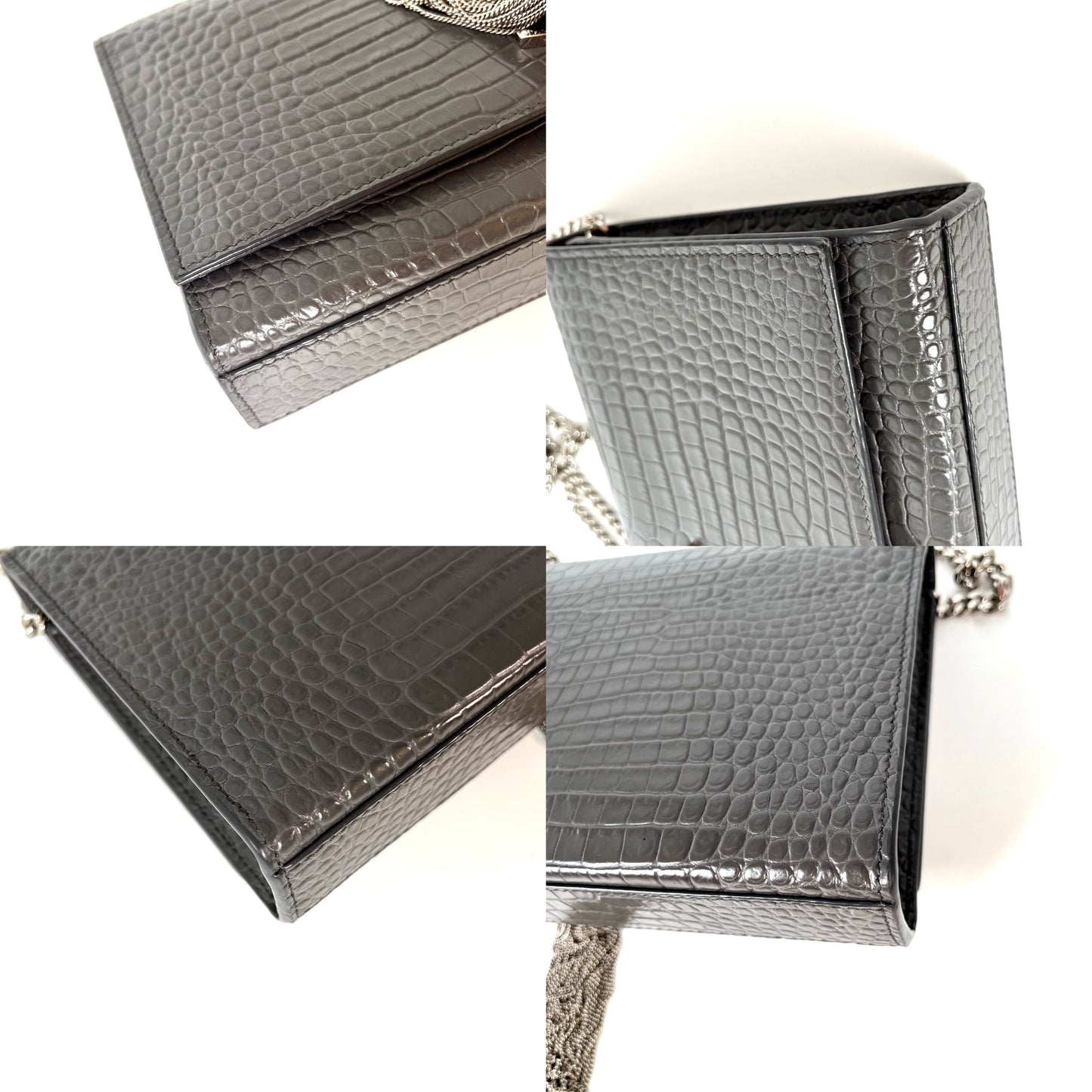 Saint Laurent Kate Gray Medium Embossed Tassel Shoulder Bag