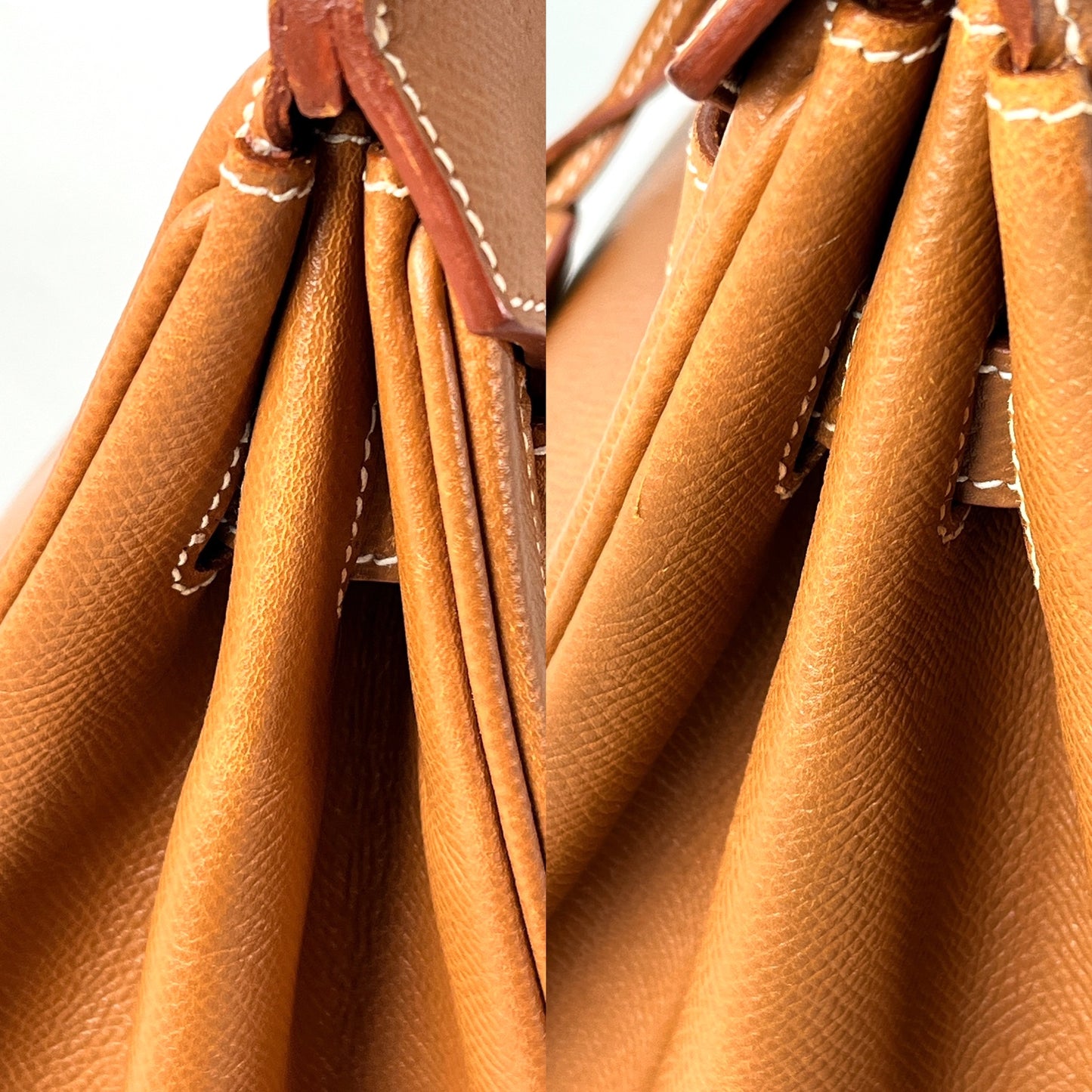 Vintage HERMES Birkin 35 Gold on Gold Courchevel Leather 1998 Satchel Bag