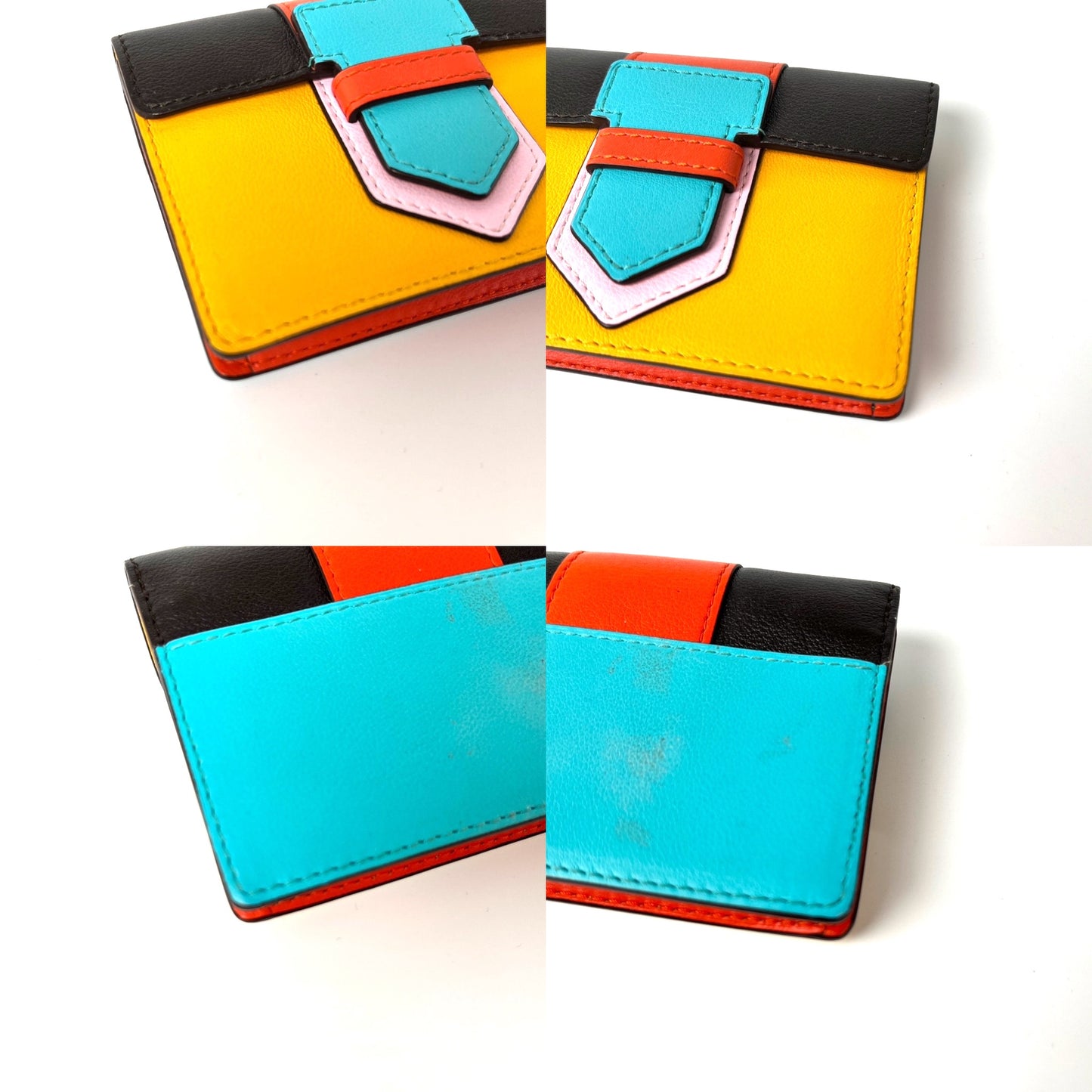 Delvaux Multicolor Yellow Blue Leather Flap Card Holder Case