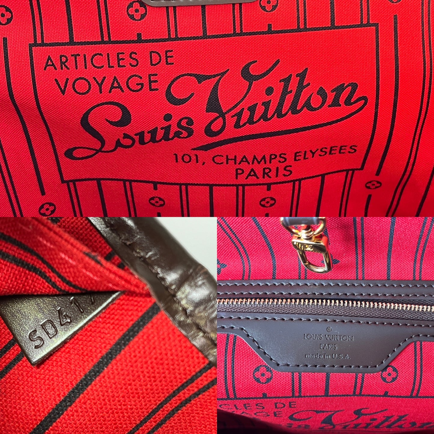 Louis Vuitton Damier Ebene Neverfull MM Brown Tote
