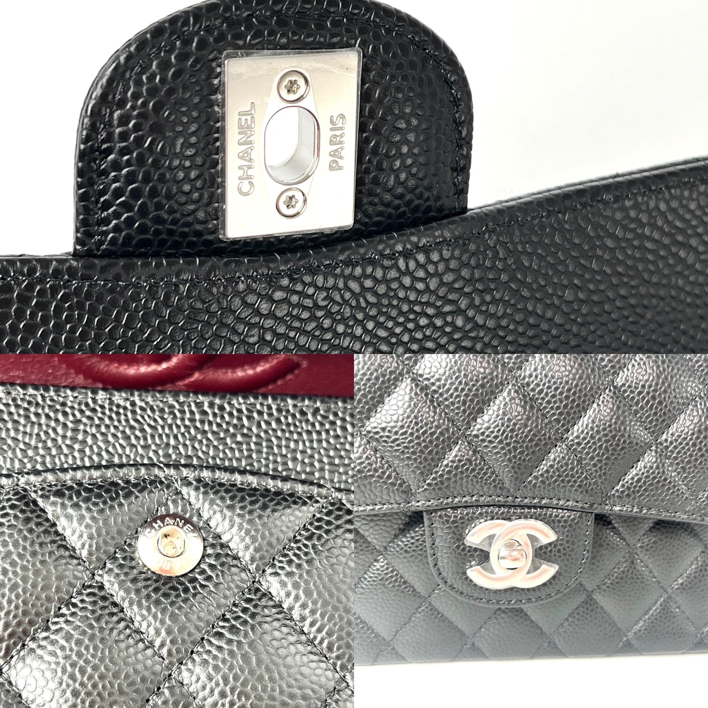 New CHANEL Black Small Quilted Caviar Leather Double Flap Shoulder Bag