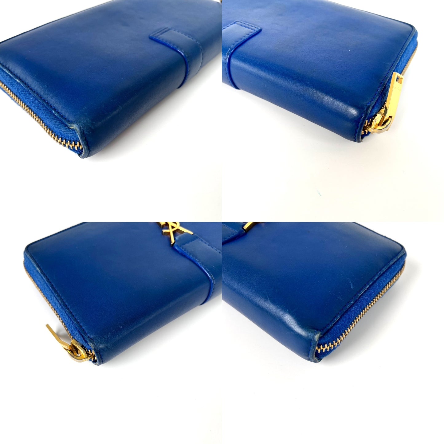 Saint Laurent YSL Blue Leather Long Continental Zip Wallet