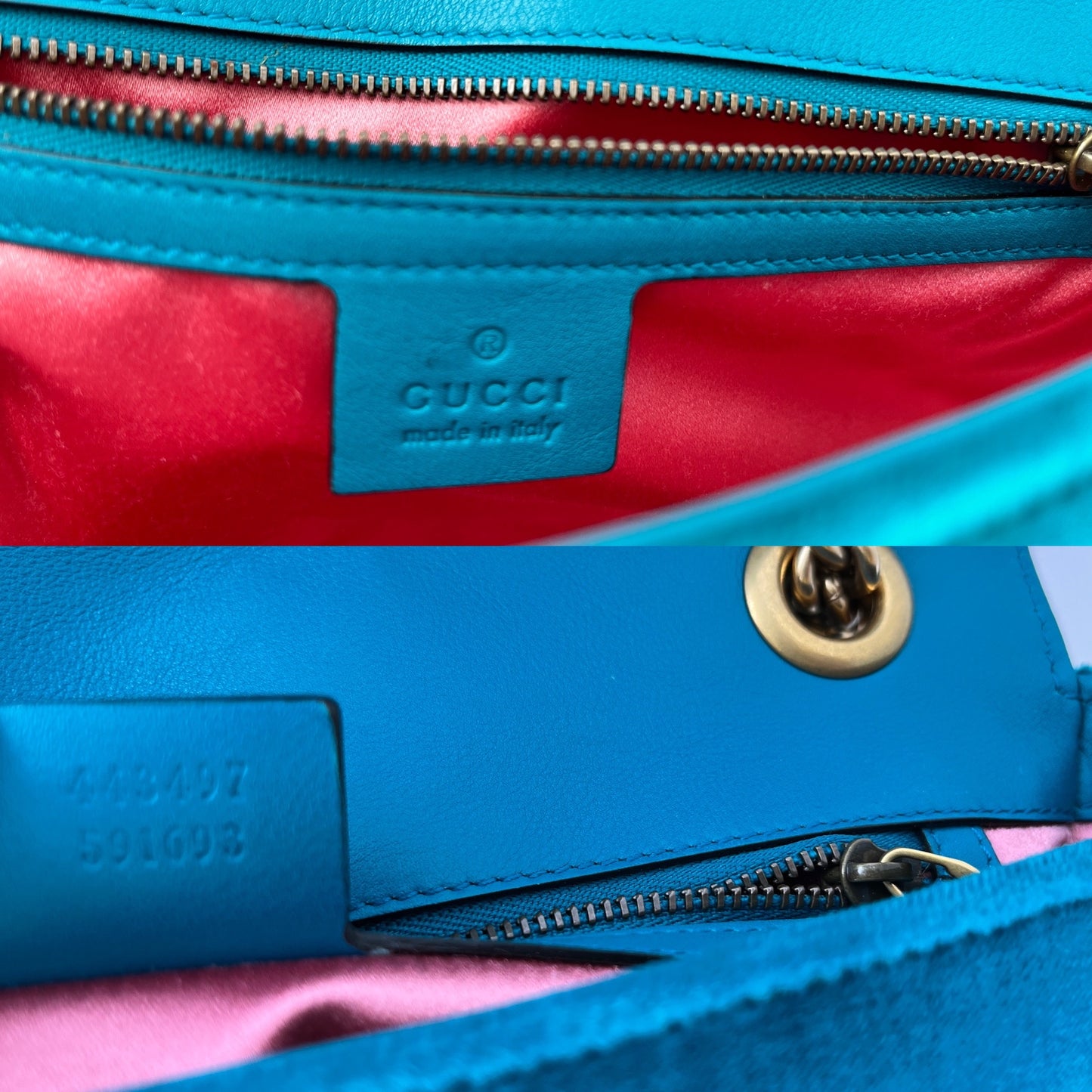 GUCCI Marmont Matelasse Small Velvet GG Pavone Cyan Crossbody Shoulder Bag