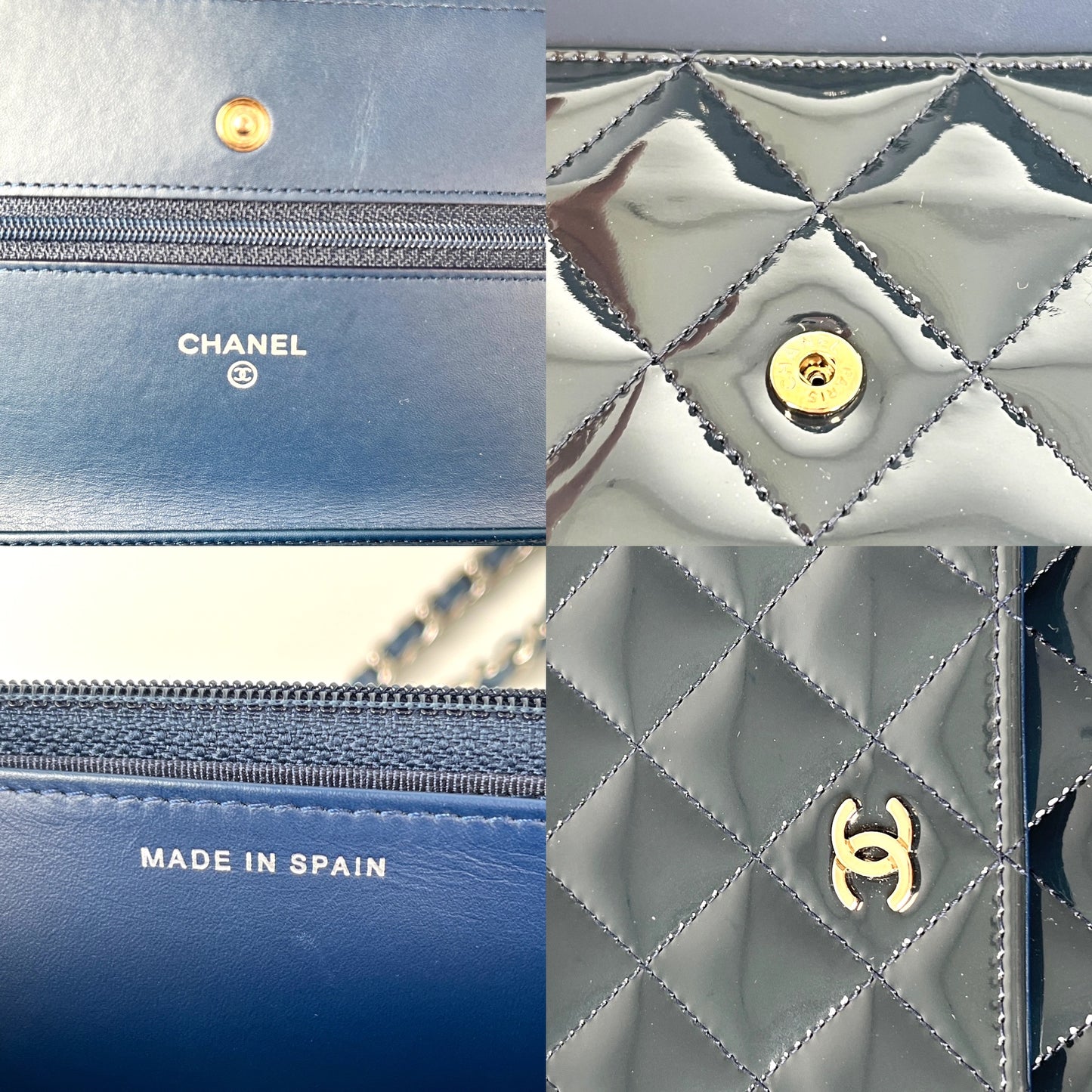 CHANEL 14C WOC Wallet on Chain Navy Blue Patent Leather Crossbody Bag