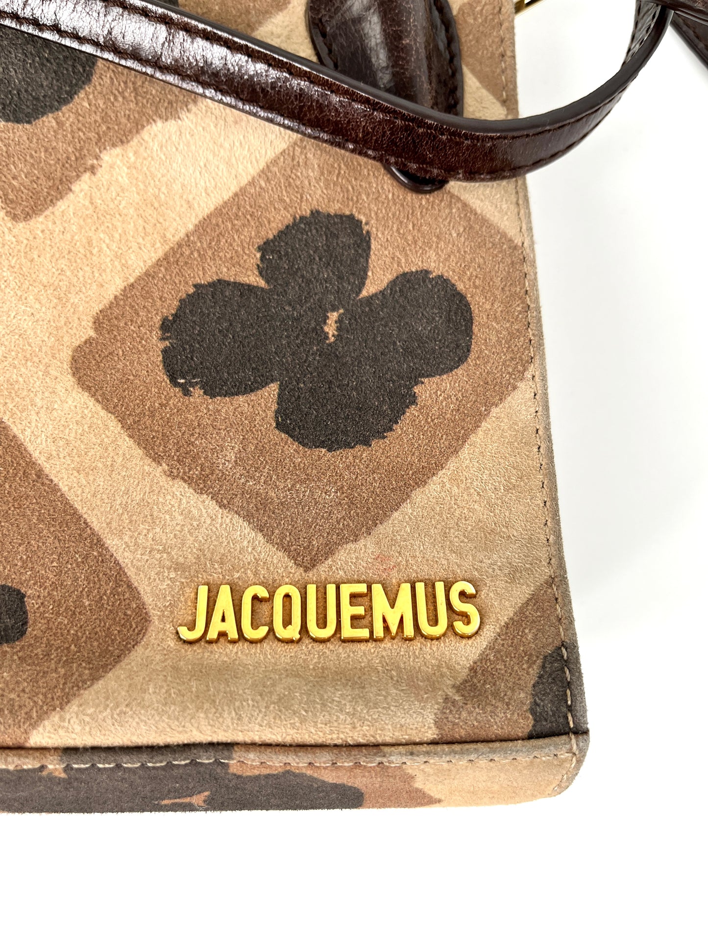 Jacquemus Mini Le Sac Bahia Suede Printed Brown Black Crossbody Bag