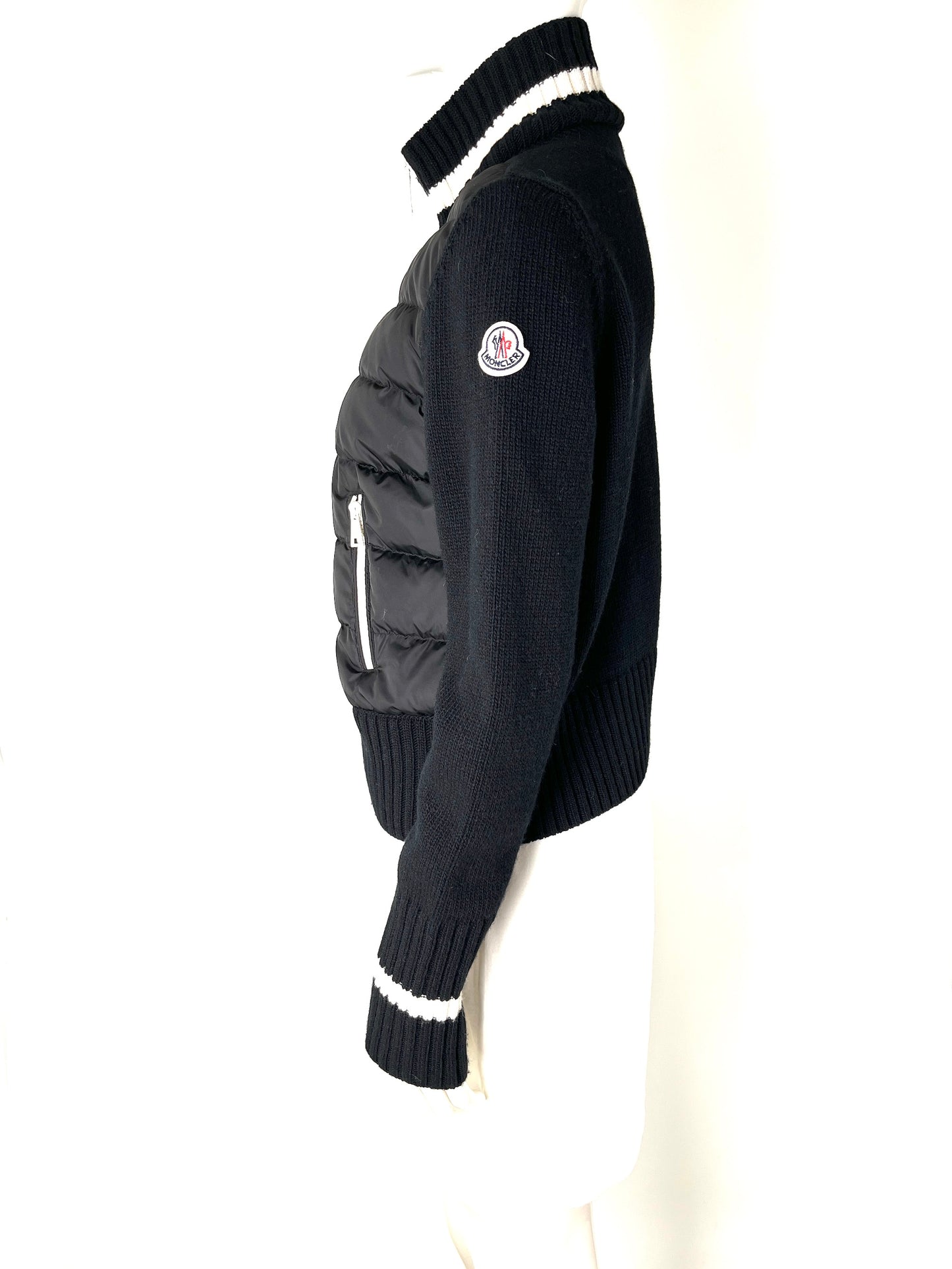 Moncler Black Wool Padded Zip Cardigan Tricot Down Sweater Jacket XL