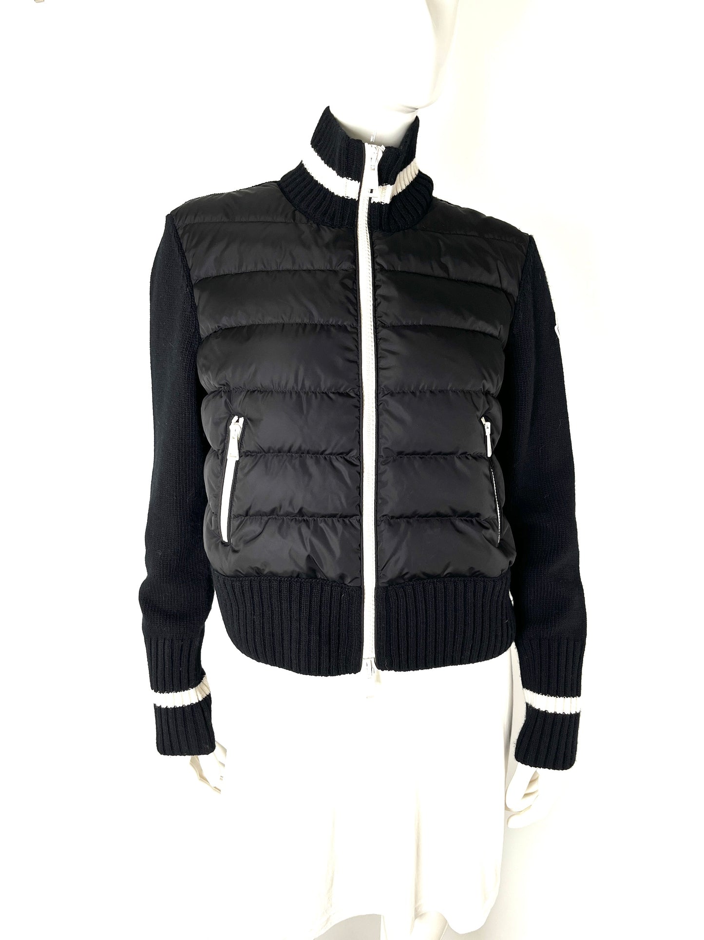 Moncler Black Wool Padded Zip Cardigan Tricot Down Sweater Jacket XL