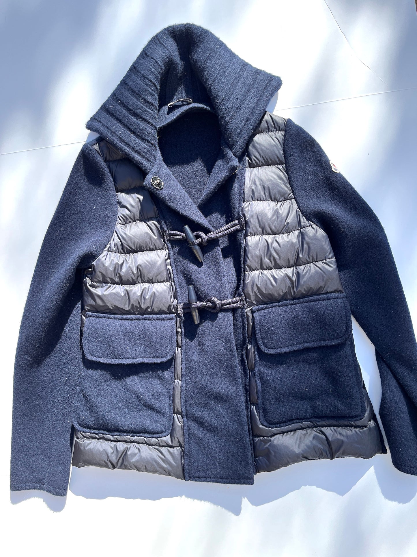 Moncler Navy Wool Padded Maglione Tricot Cardigan Down Jacket L