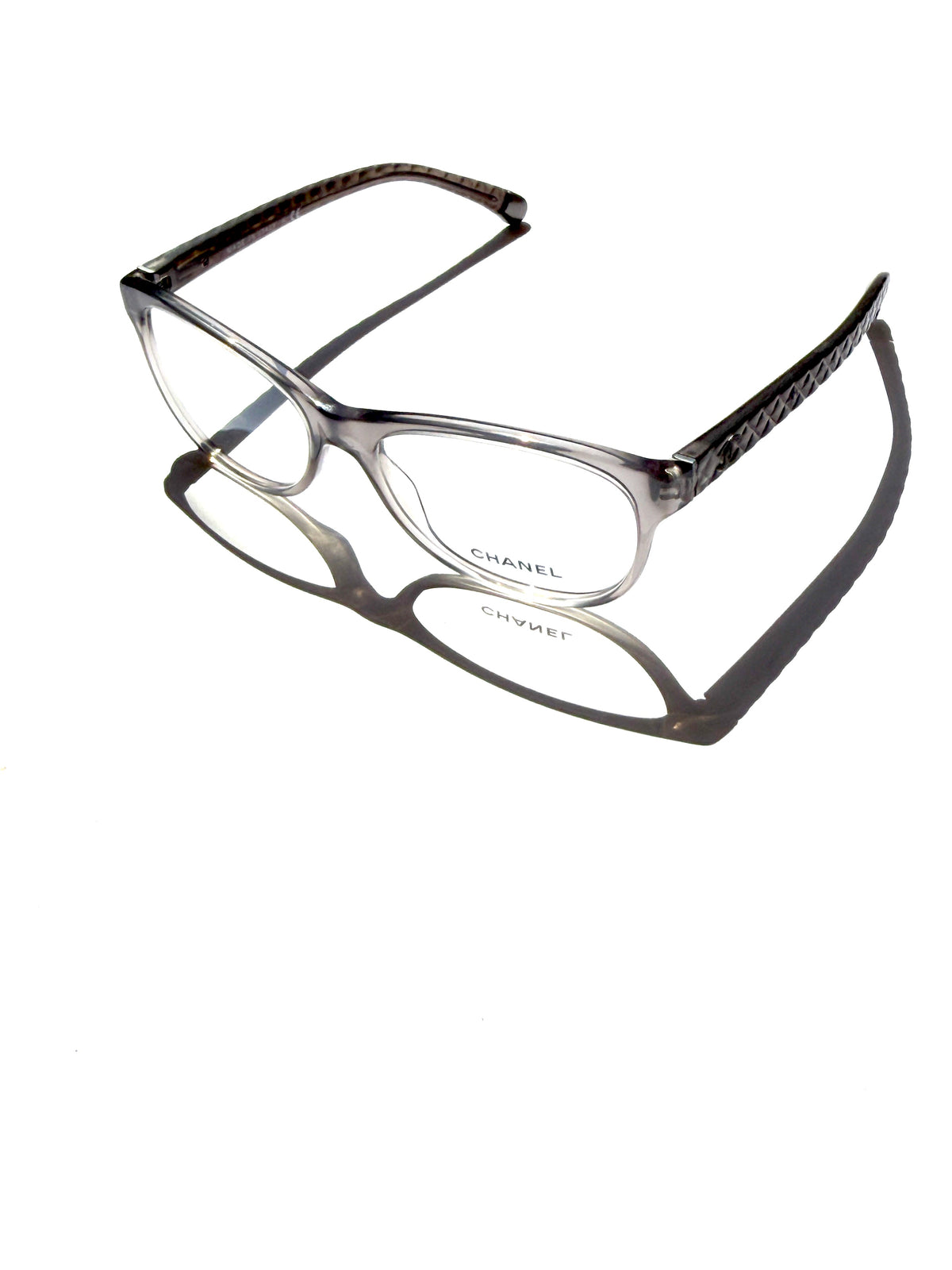 CHANEL Quilted CC Reading Eyeglasses Gray Acetate Frames