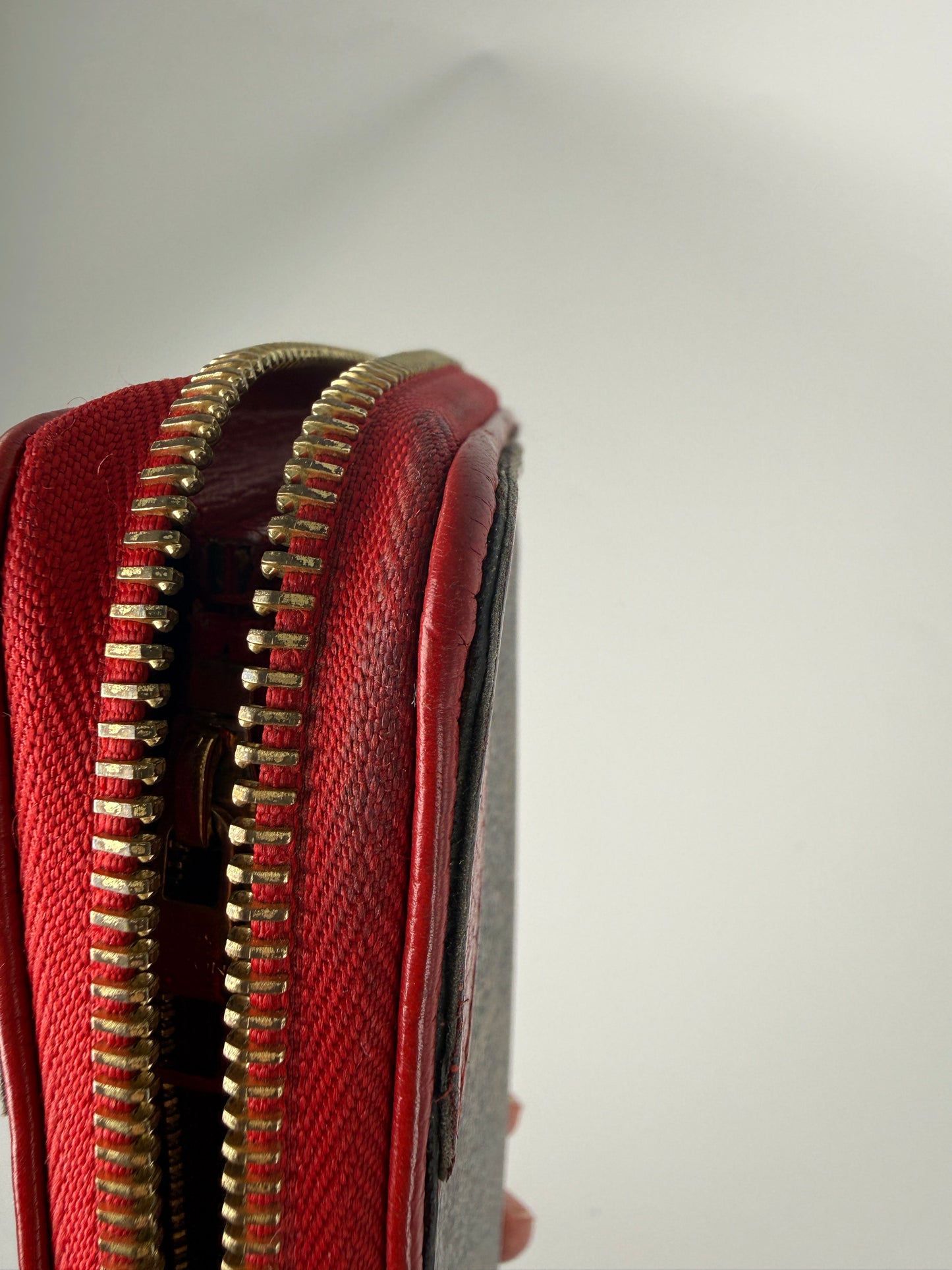 LOUIS VUITTON Retiro Monogram Coated Canvas Red Leather Zip Long Wallet