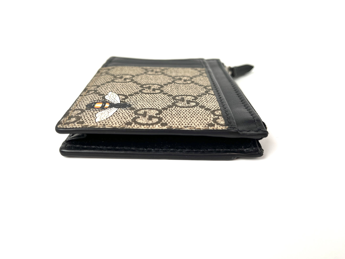 GUCCI GG Supreme Card Case Monogram Leather Bee Wallet Black Brown