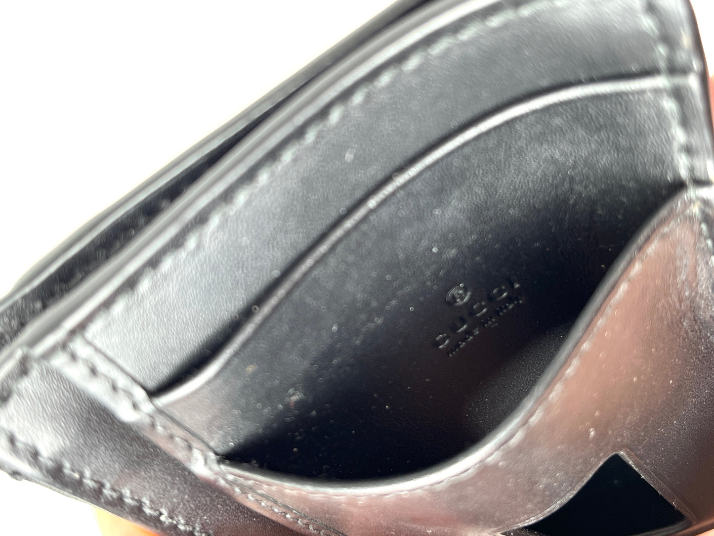 GUCCI GG Supreme Card Case Monogram Leather Bee Wallet Black Brown