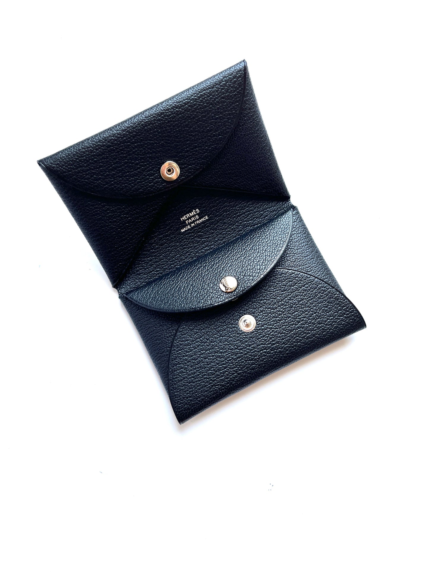 New HERMES Calvi Duo Compact Card Case Holder Wallet Black