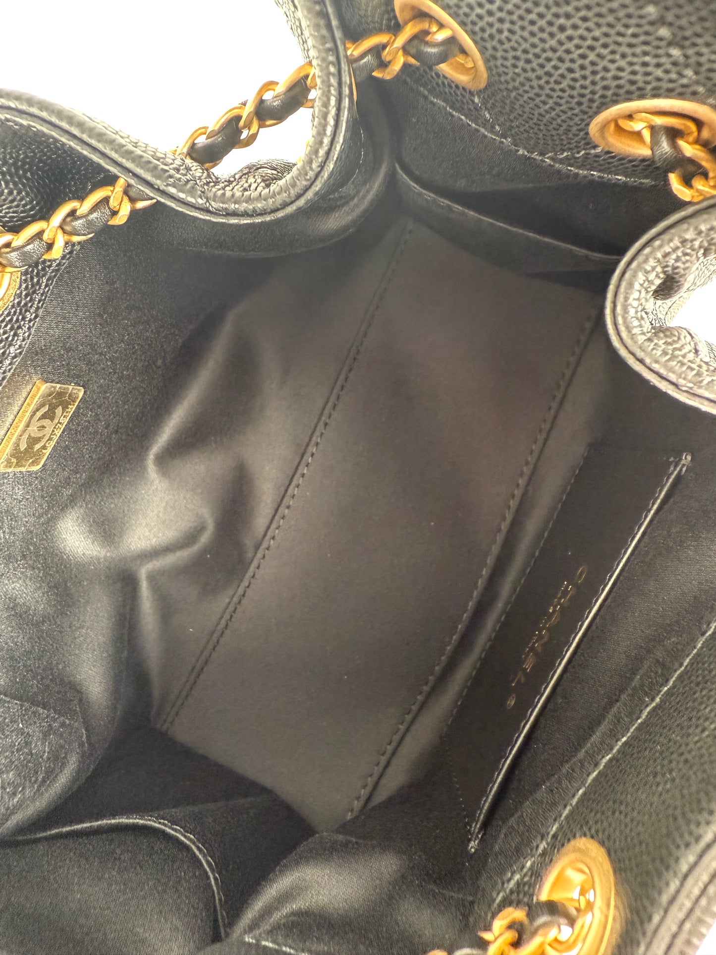 New CHANEL 25 Mini Black Quilted Caviar Leather Shoulder Bag