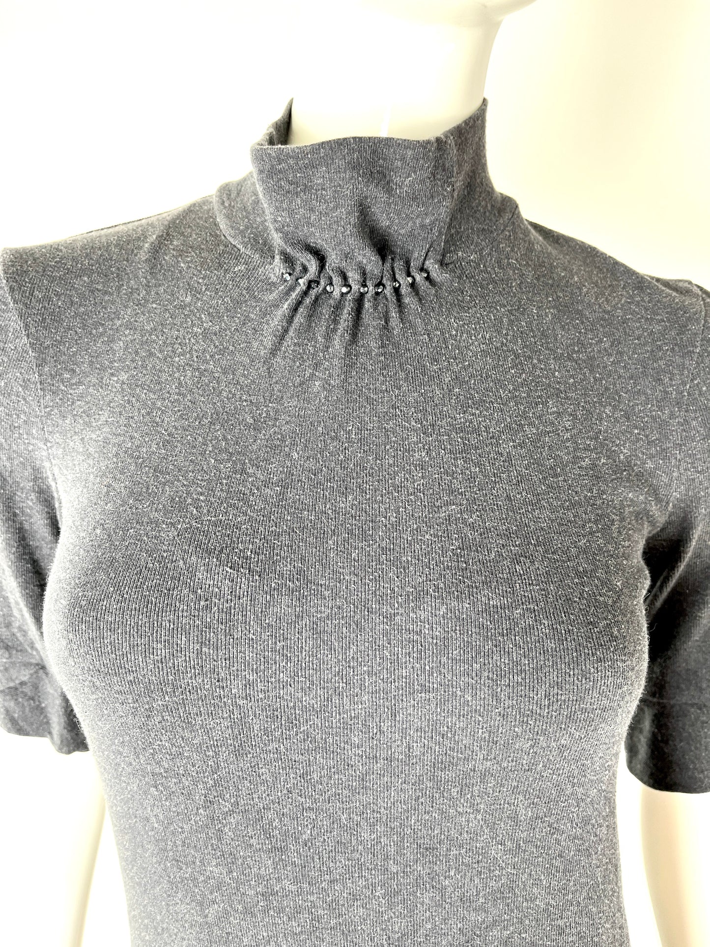 Brunello Cucinelli Gray Mock Neck Short Sleeve Top Shirt L