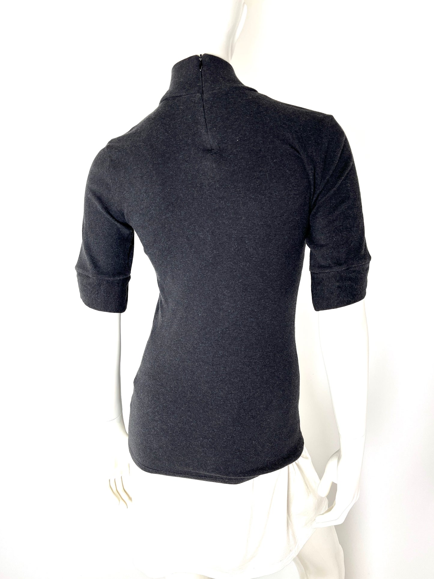 Brunello Cucinelli Gray Mock Neck Short Sleeve Top Shirt L