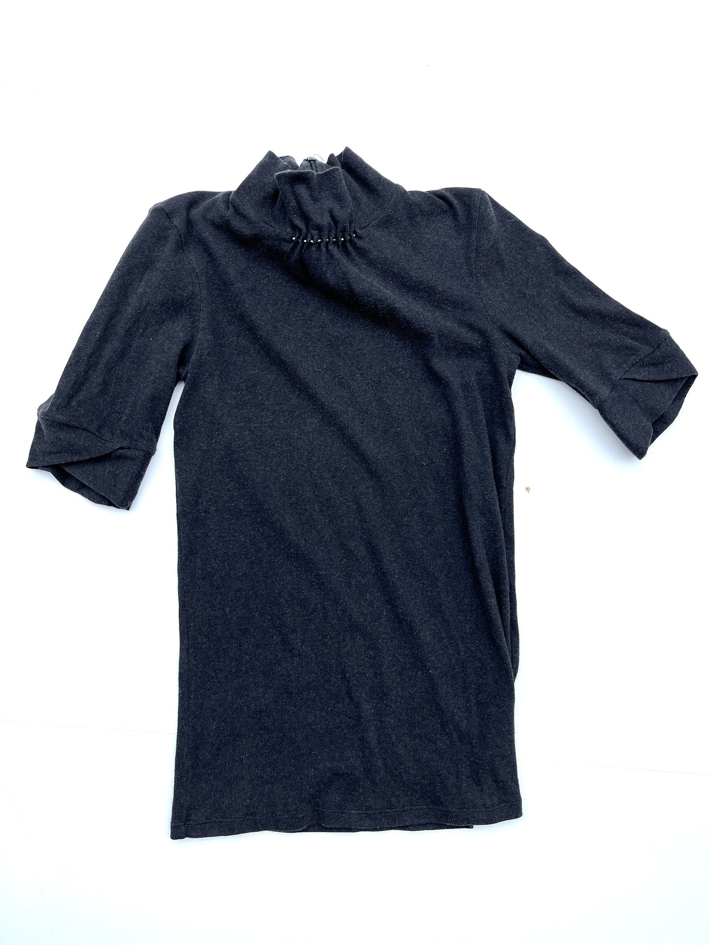 Brunello Cucinelli Gray Mock Neck Short Sleeve Top Shirt L