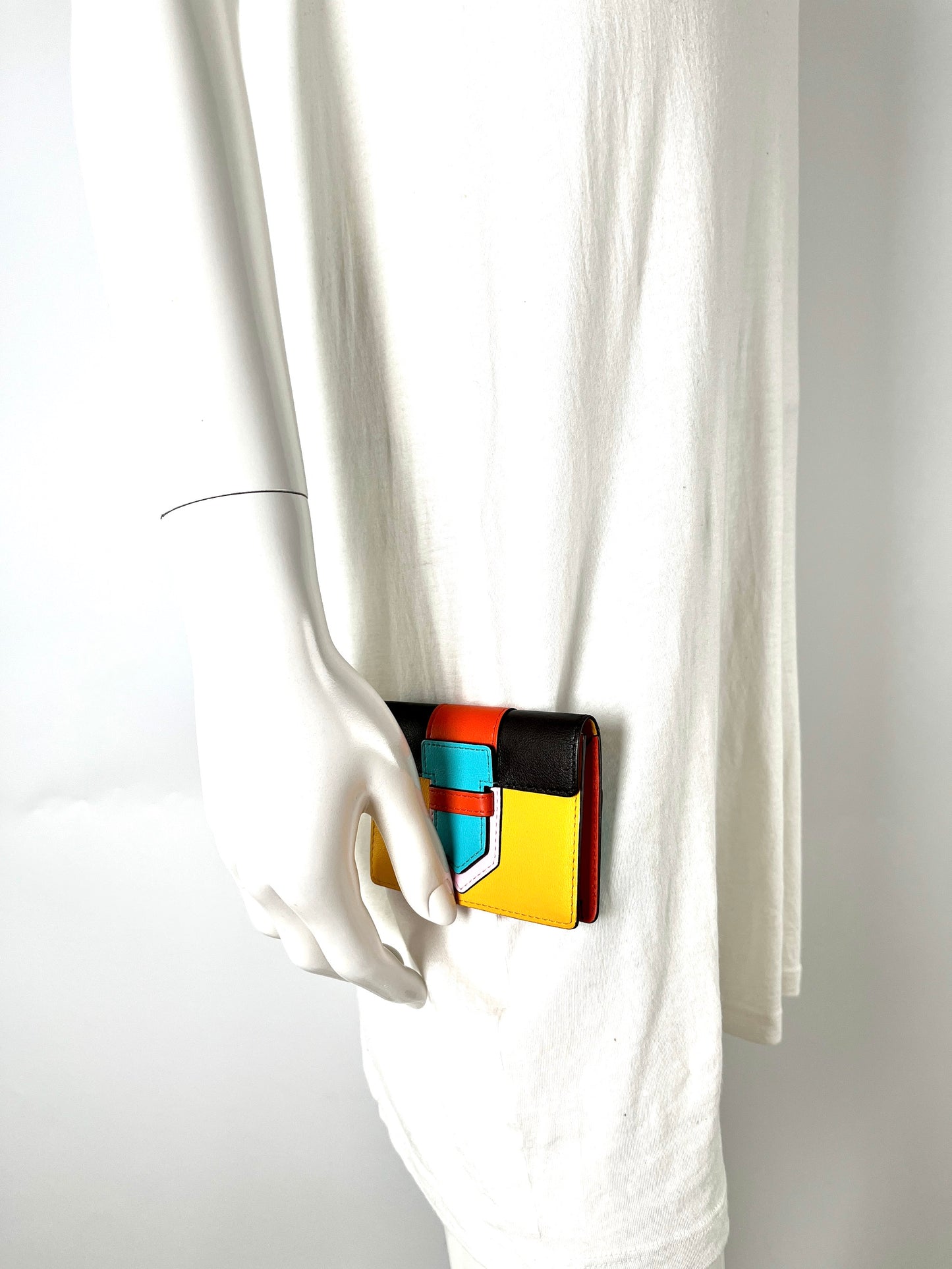 Delvaux Multicolor Yellow Blue Leather Flap Card Holder Case