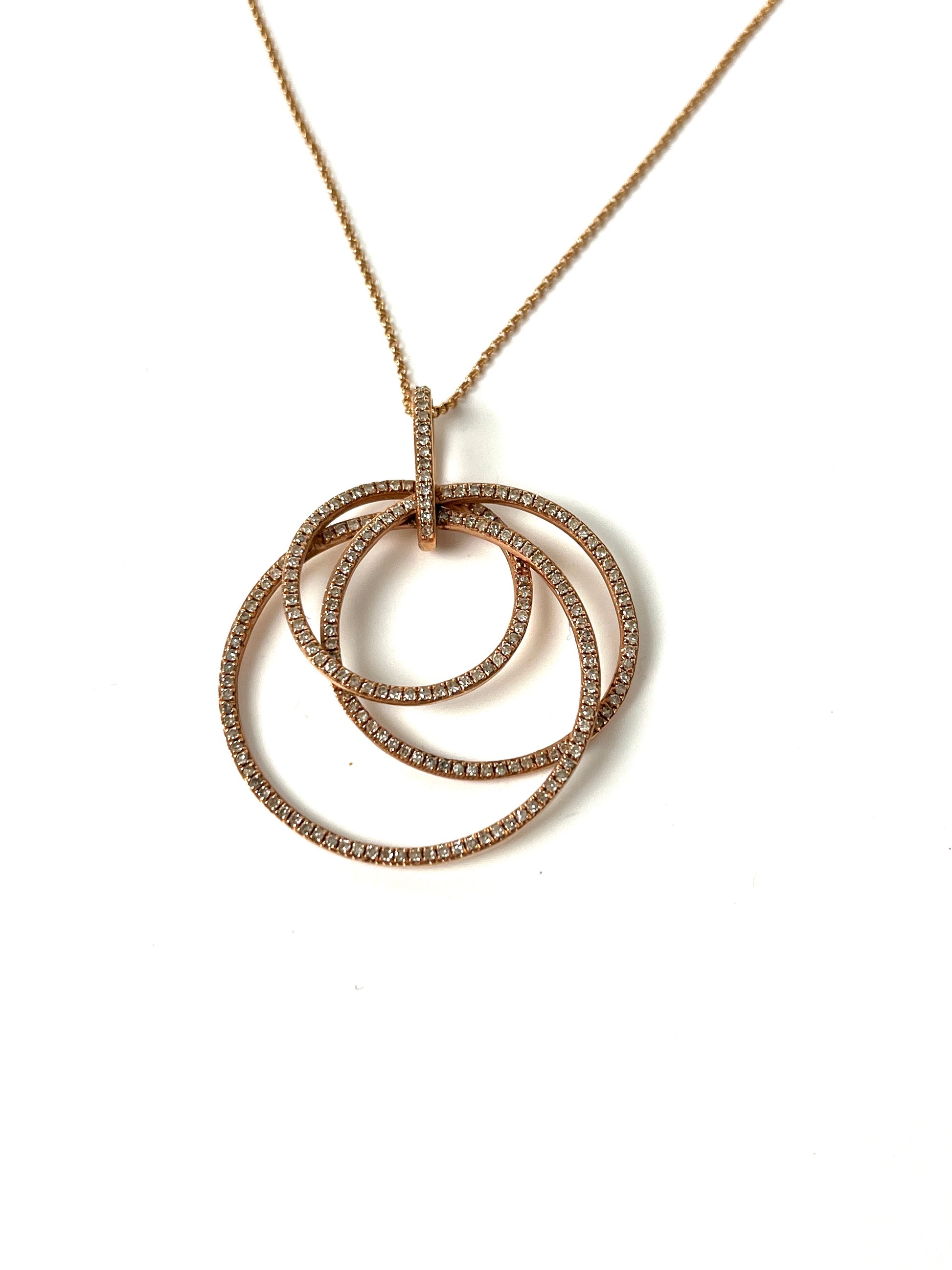 14k Rose Gold .98 Carat Diamond Circle Pendant Necklace