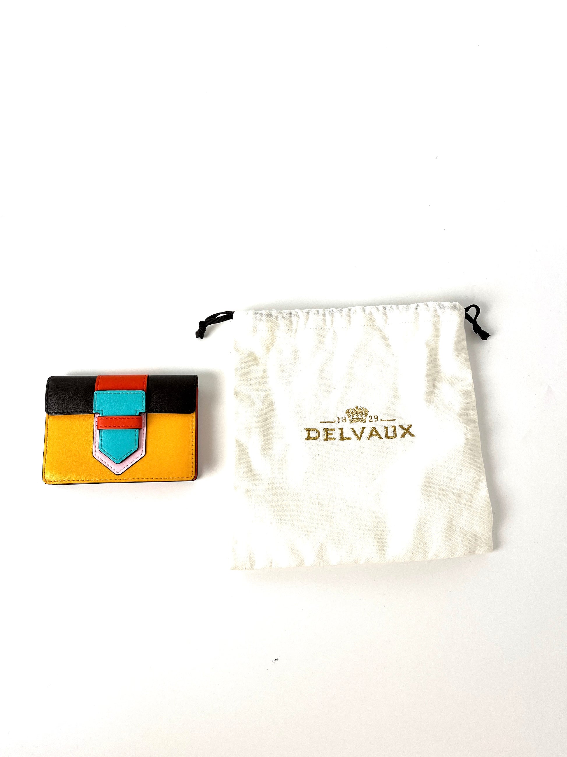 Delvaux Multicolor Yellow Blue Leather Flap Card Holder Case