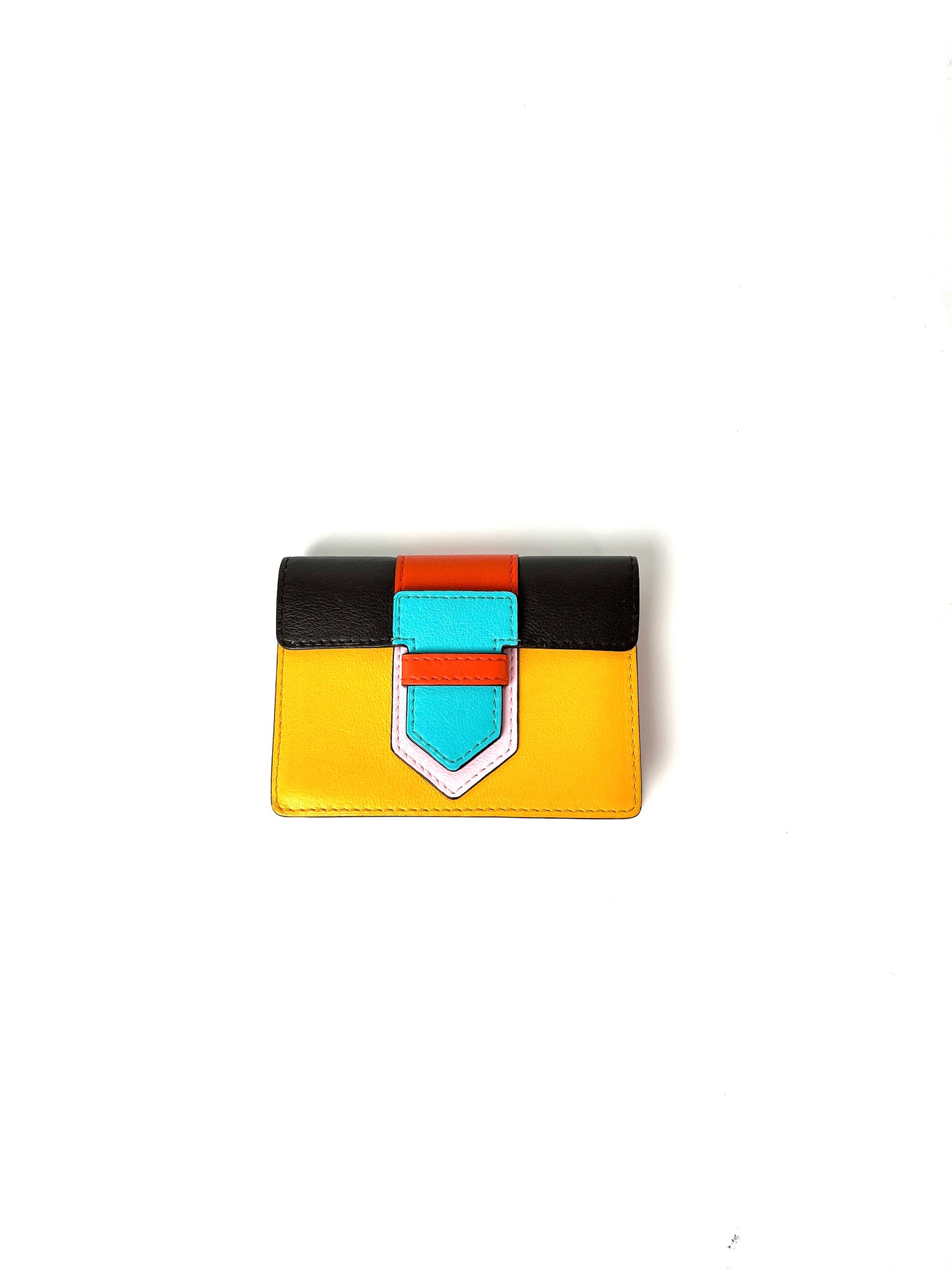 Delvaux Multicolor Yellow Blue Leather Flap Card Holder Case
