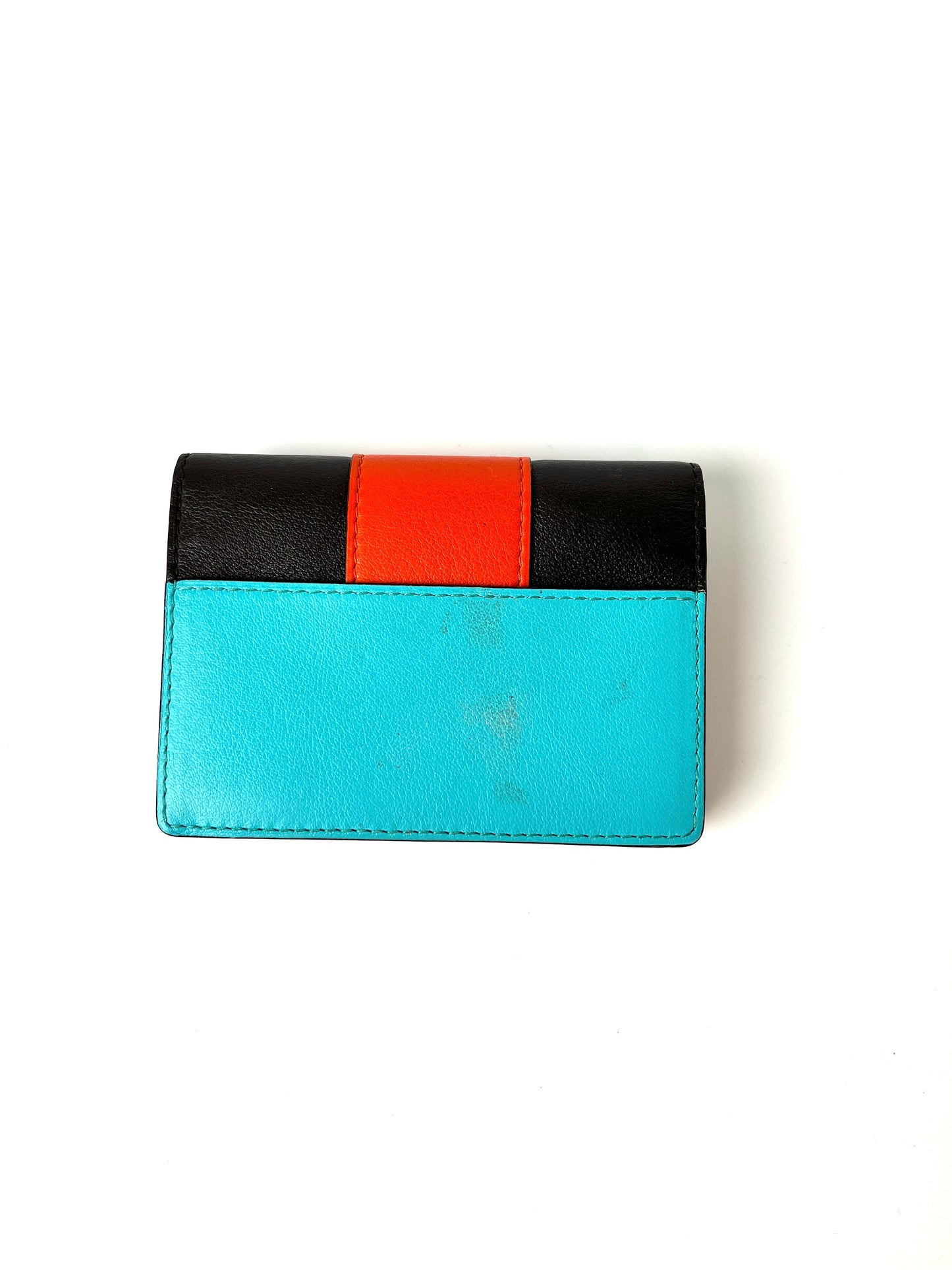 Delvaux Multicolor Yellow Blue Leather Flap Card Holder Case
