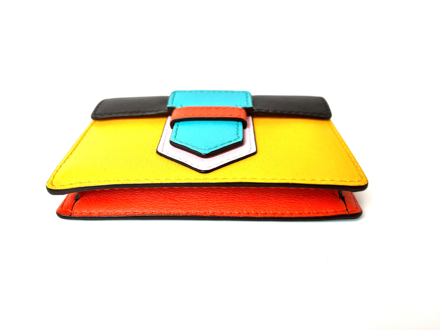 Delvaux Multicolor Yellow Blue Leather Flap Card Holder Case