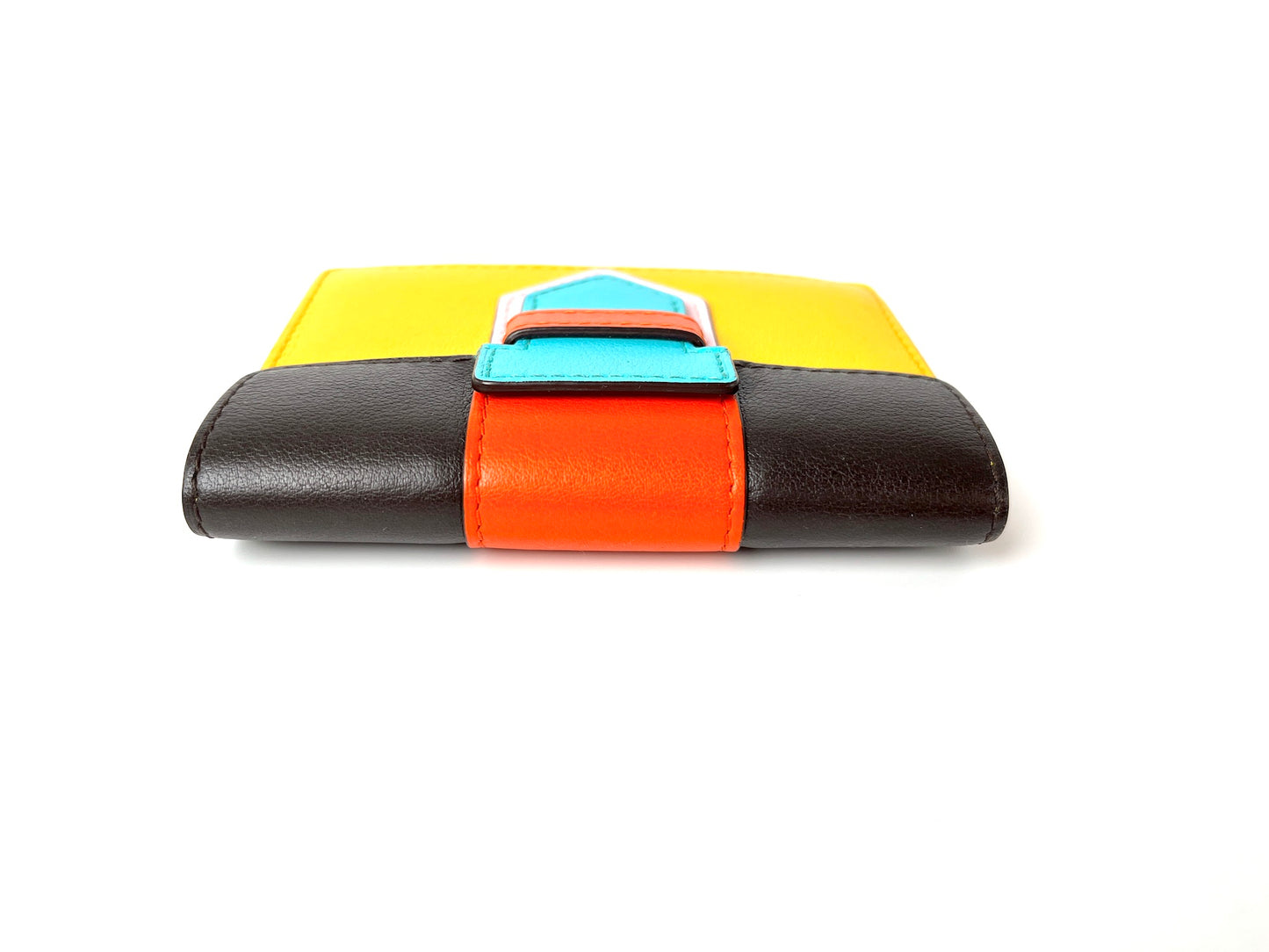 Delvaux Multicolor Yellow Blue Leather Flap Card Holder Case