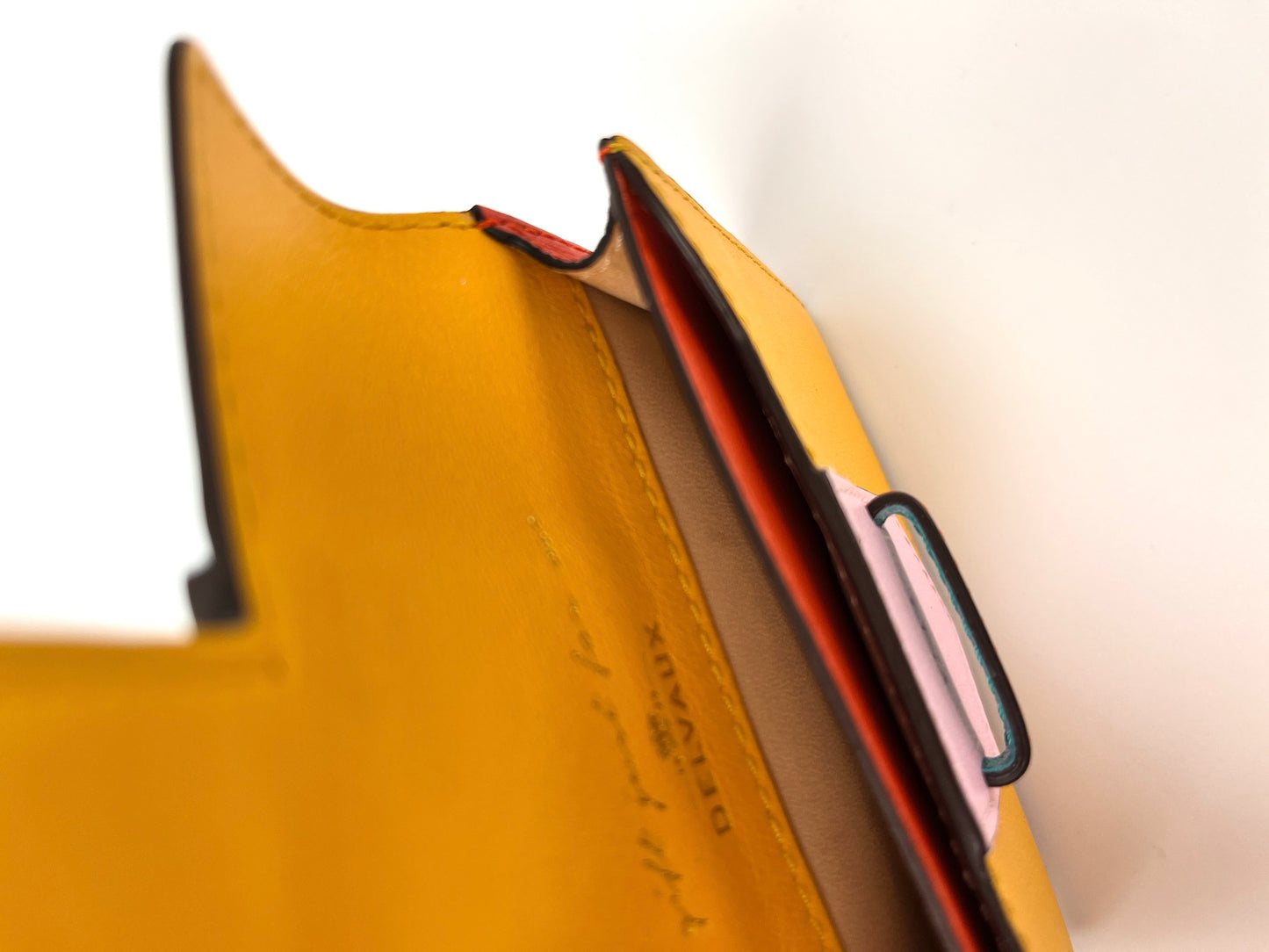 Delvaux Multicolor Yellow Blue Leather Flap Card Holder Case