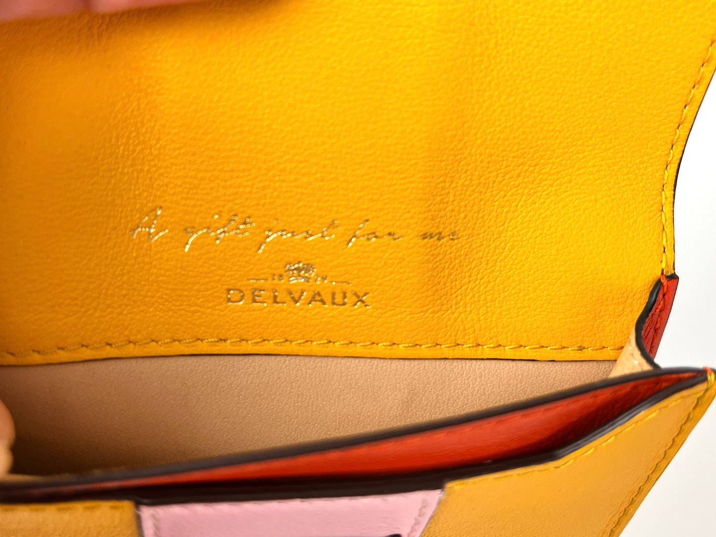 Delvaux Multicolor Yellow Blue Leather Flap Card Holder Case
