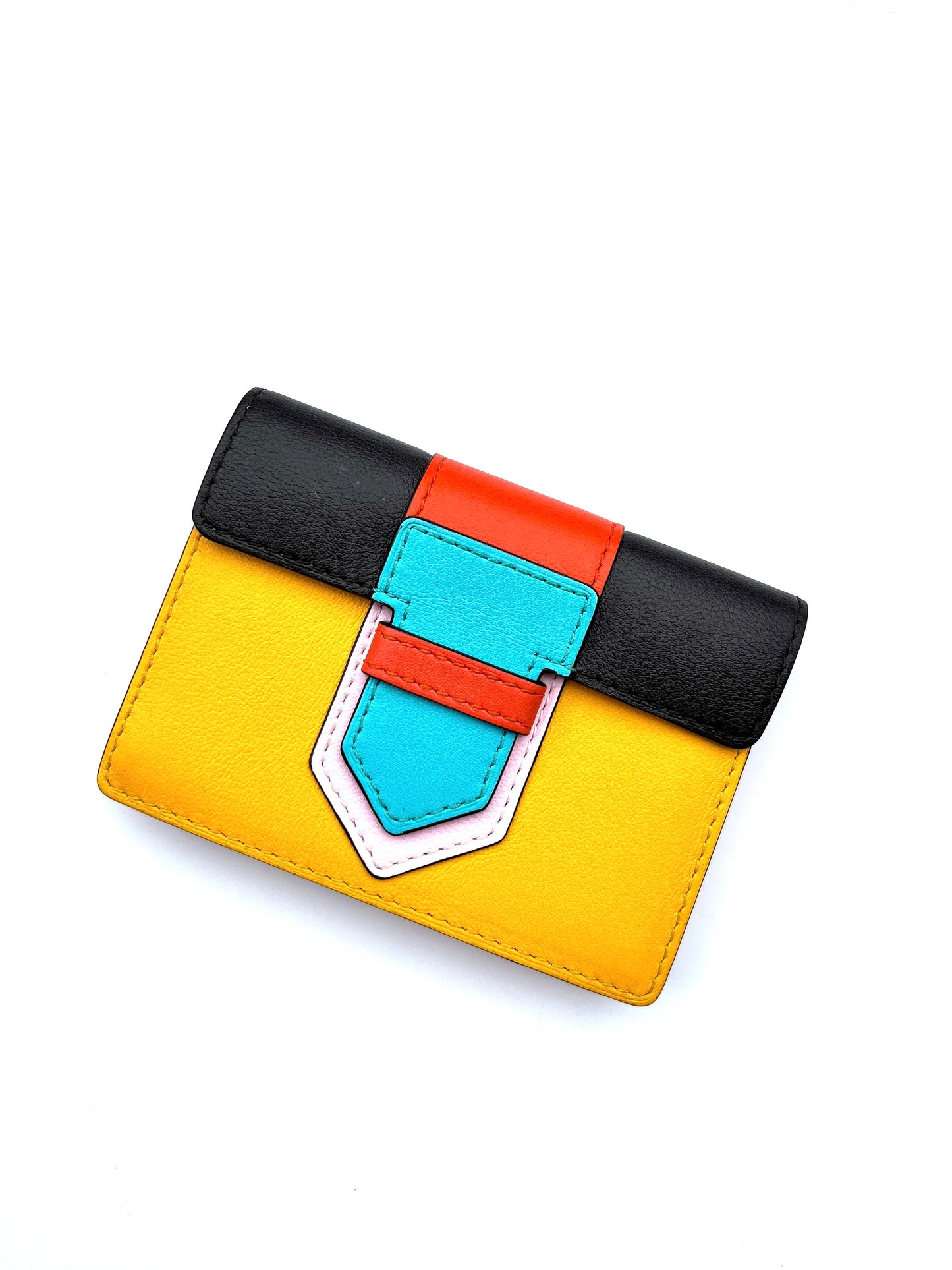 Delvaux Multicolor Yellow Blue Leather Flap Card Holder Case