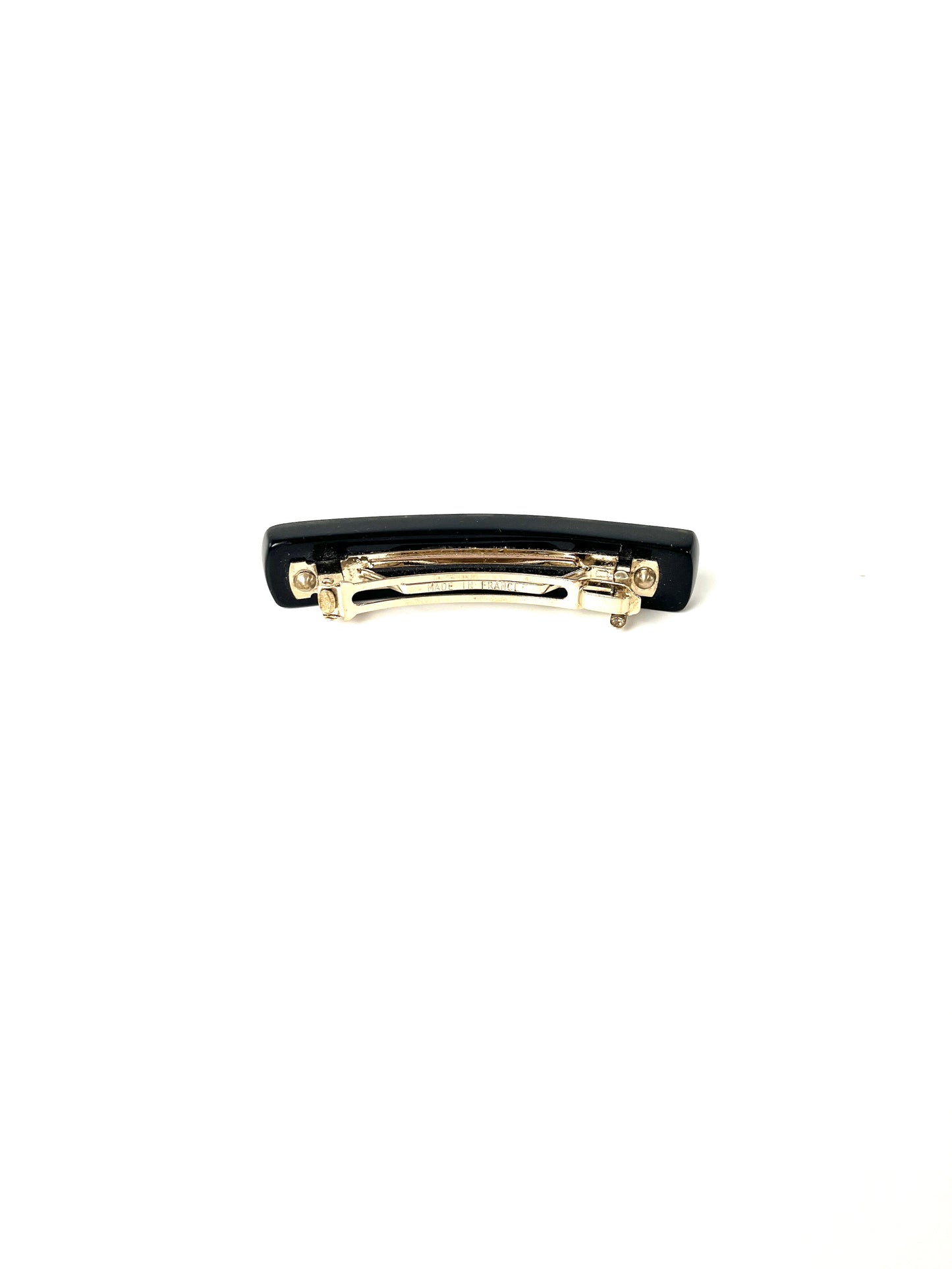 CHANEL Black Multi Logo Glitter Embellished Print Hair Clip
