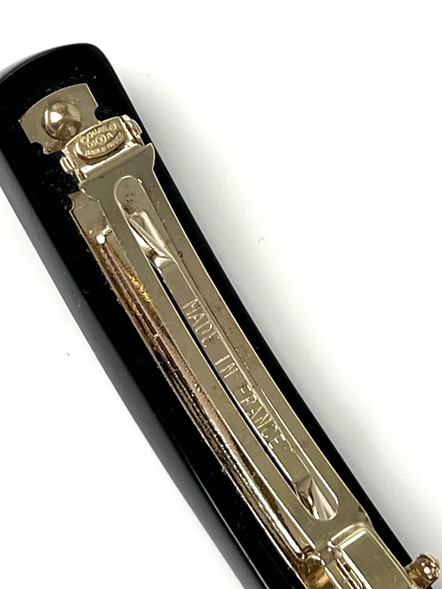 CHANEL Black Multi Logo Glitter Embellished Print Hair Clip
