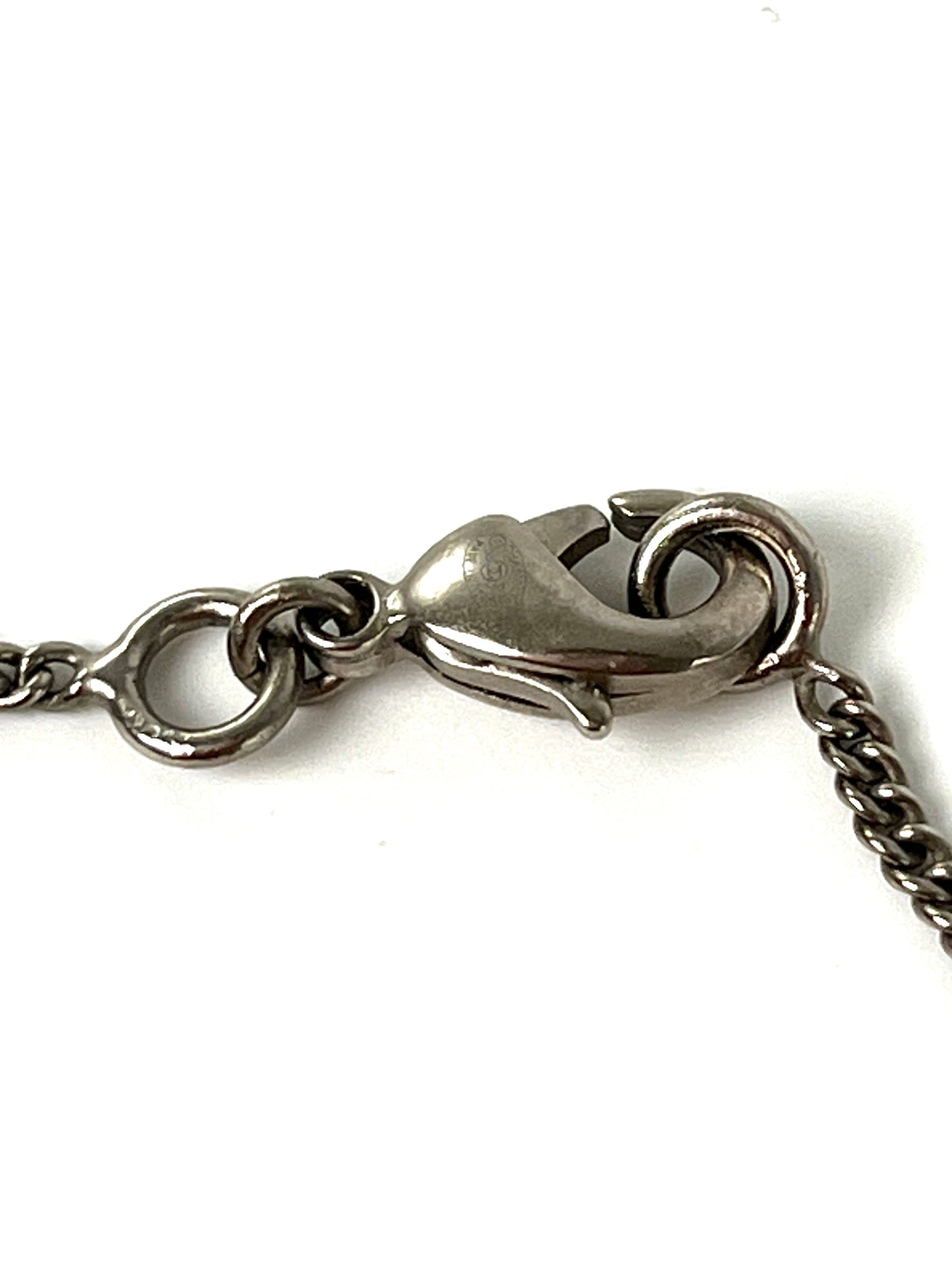 CHANEL Crystal Silver Tone CC Logo Peace Heart Charm Short Necklace