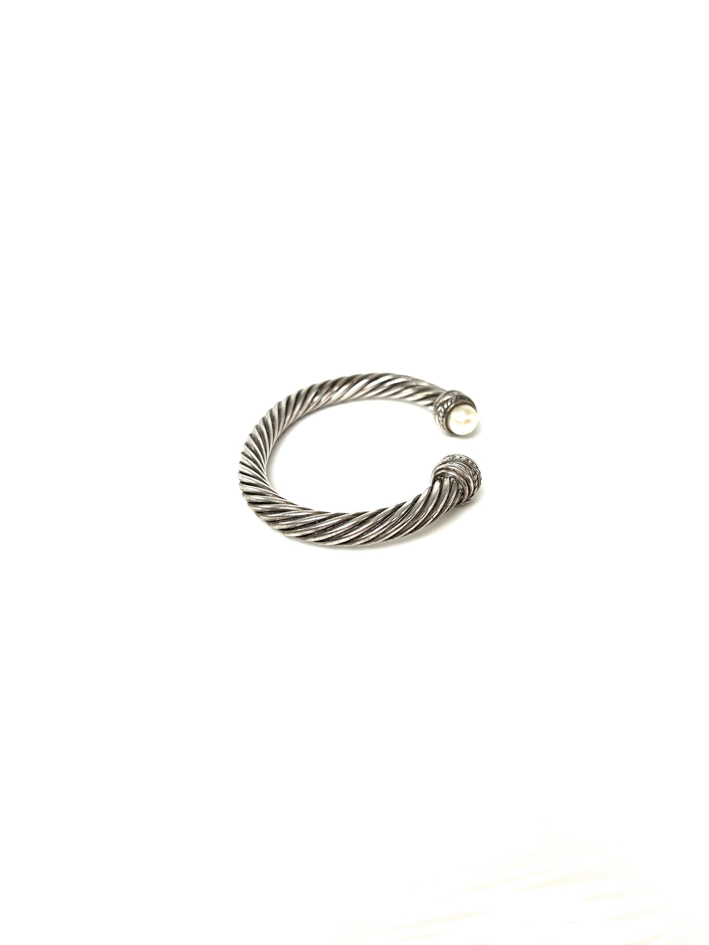 David Yurman Pearl Sterling Silver Diamond Crossover Cable Classic Cuff Bracelet S