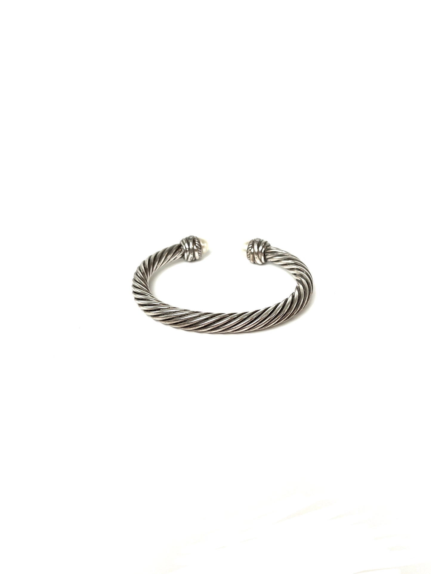 David Yurman Pearl Sterling Silver Diamond Crossover Cable Classic Cuff Bracelet S