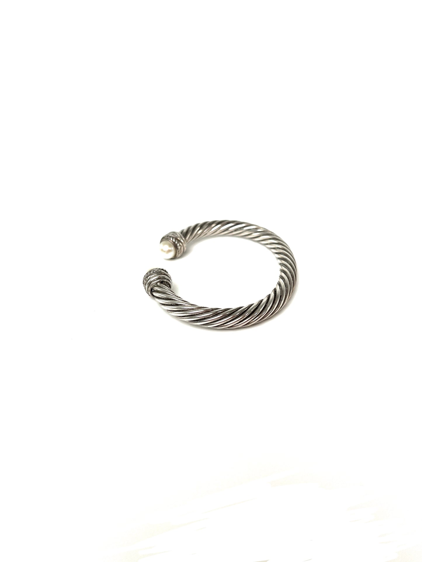David Yurman Pearl Sterling Silver Diamond Crossover Cable Classic Cuff Bracelet S