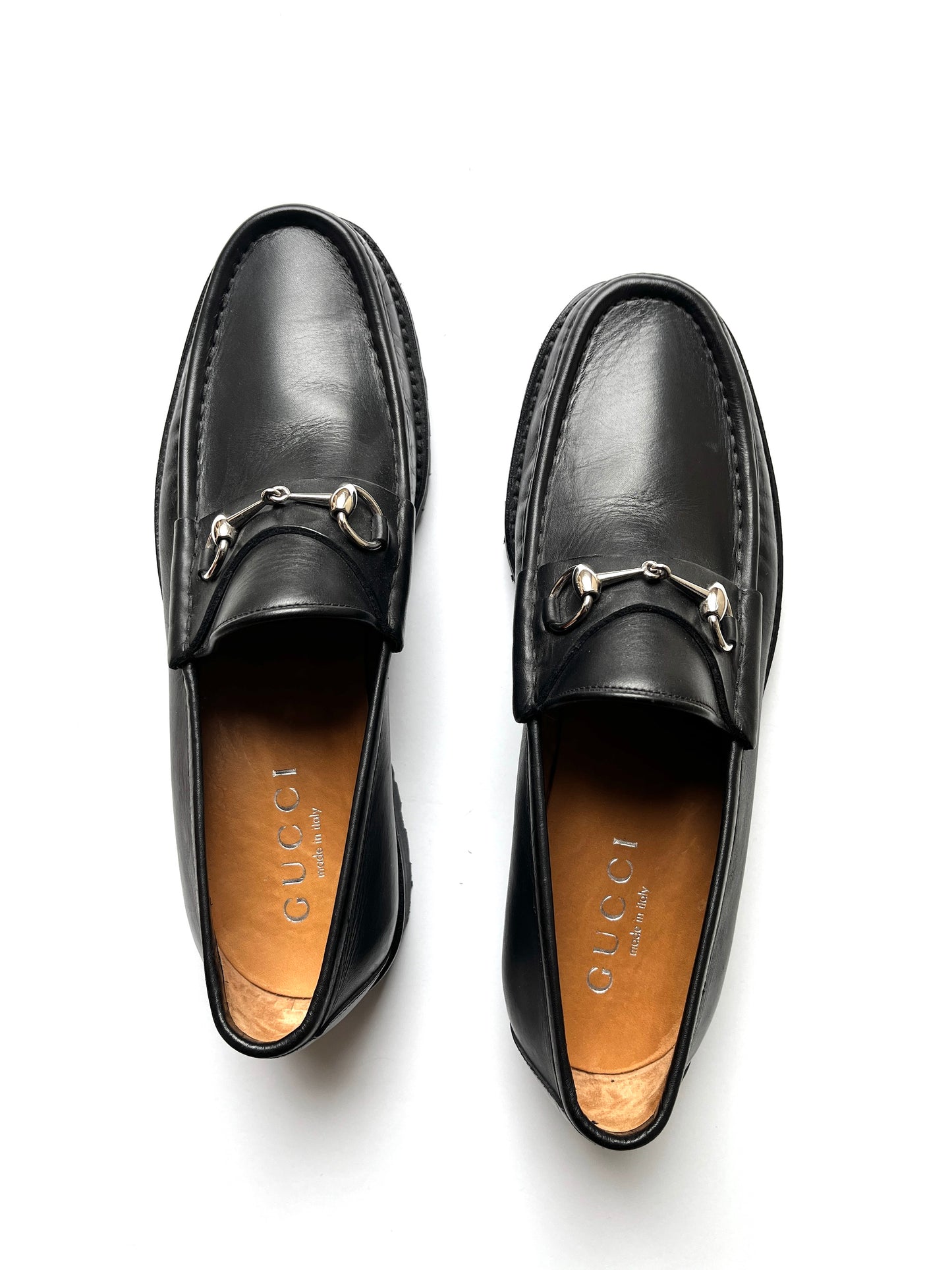 GUCCI Men’s Black Horsebit Leather Round Toe Loafers 11